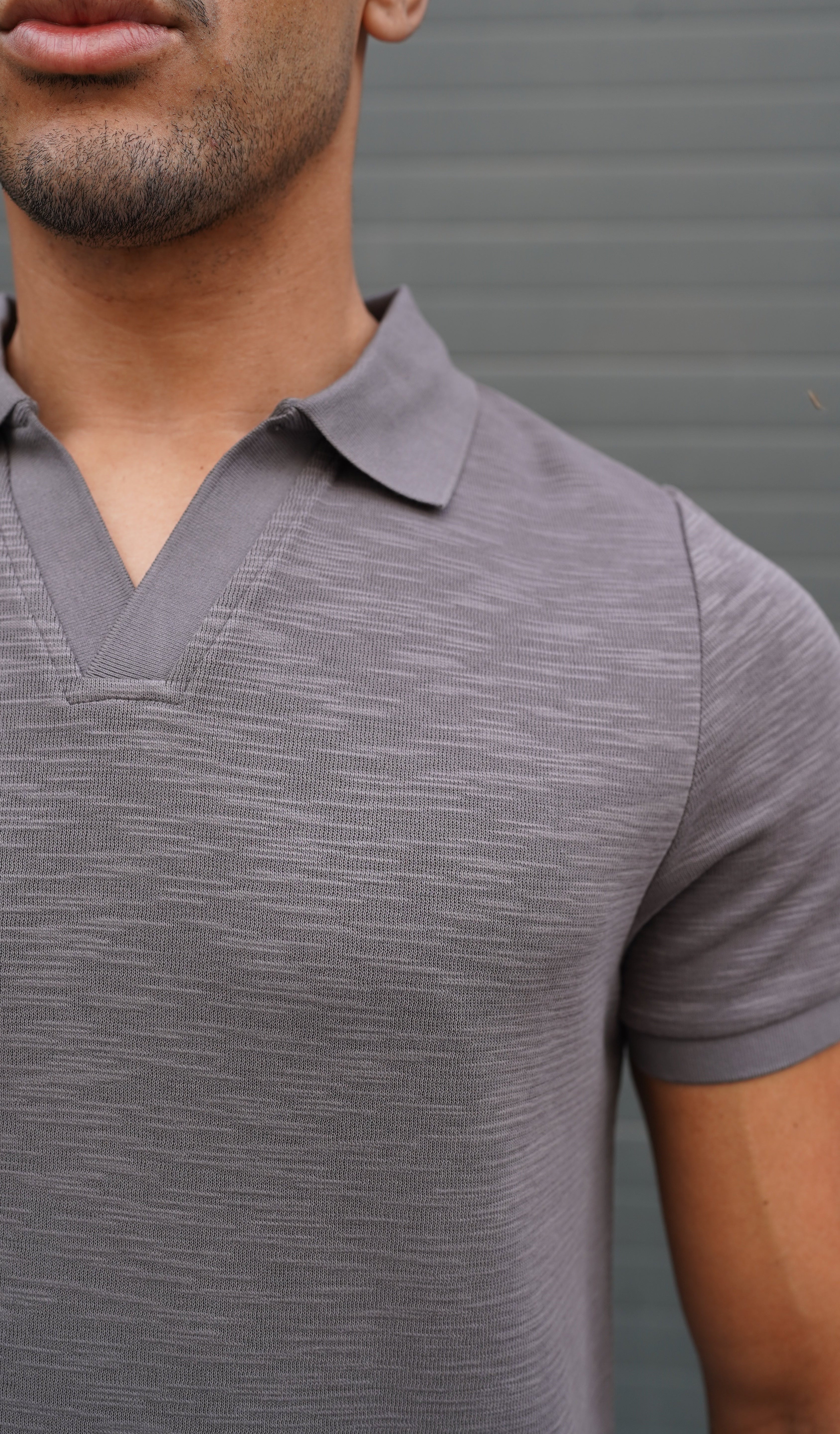 Capo Jersey Slub Cuban Polo Shirt - Charcoal