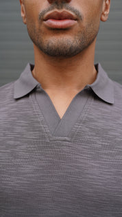 Capo Jersey Slub Cuban Polo Shirt - Charcoal