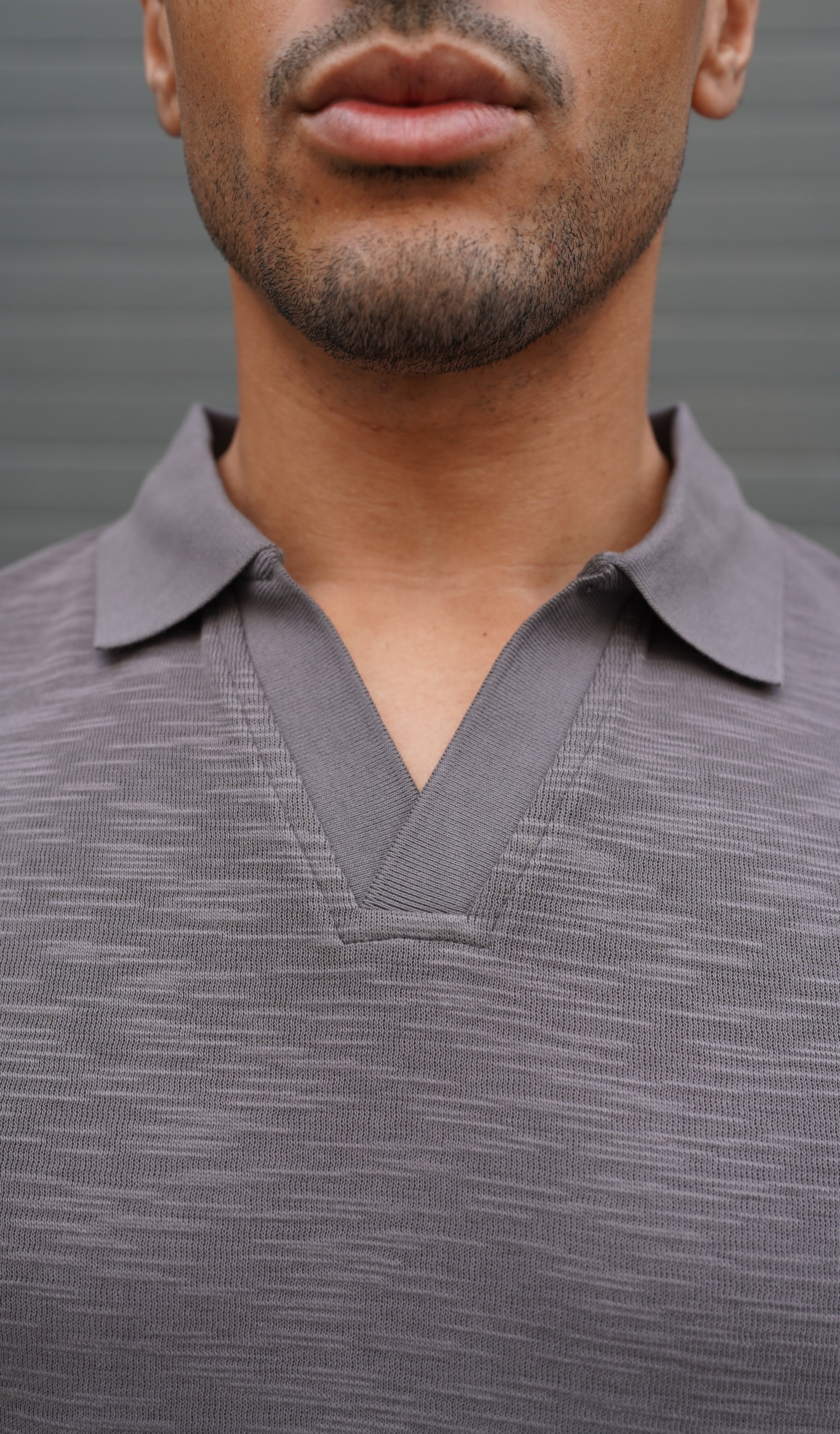 Capo Jersey Slub Cuban Polo Shirt - Charcoal