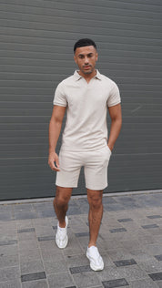 Capo Jersey Slub Cuban Polo Shirt - Stone Grey