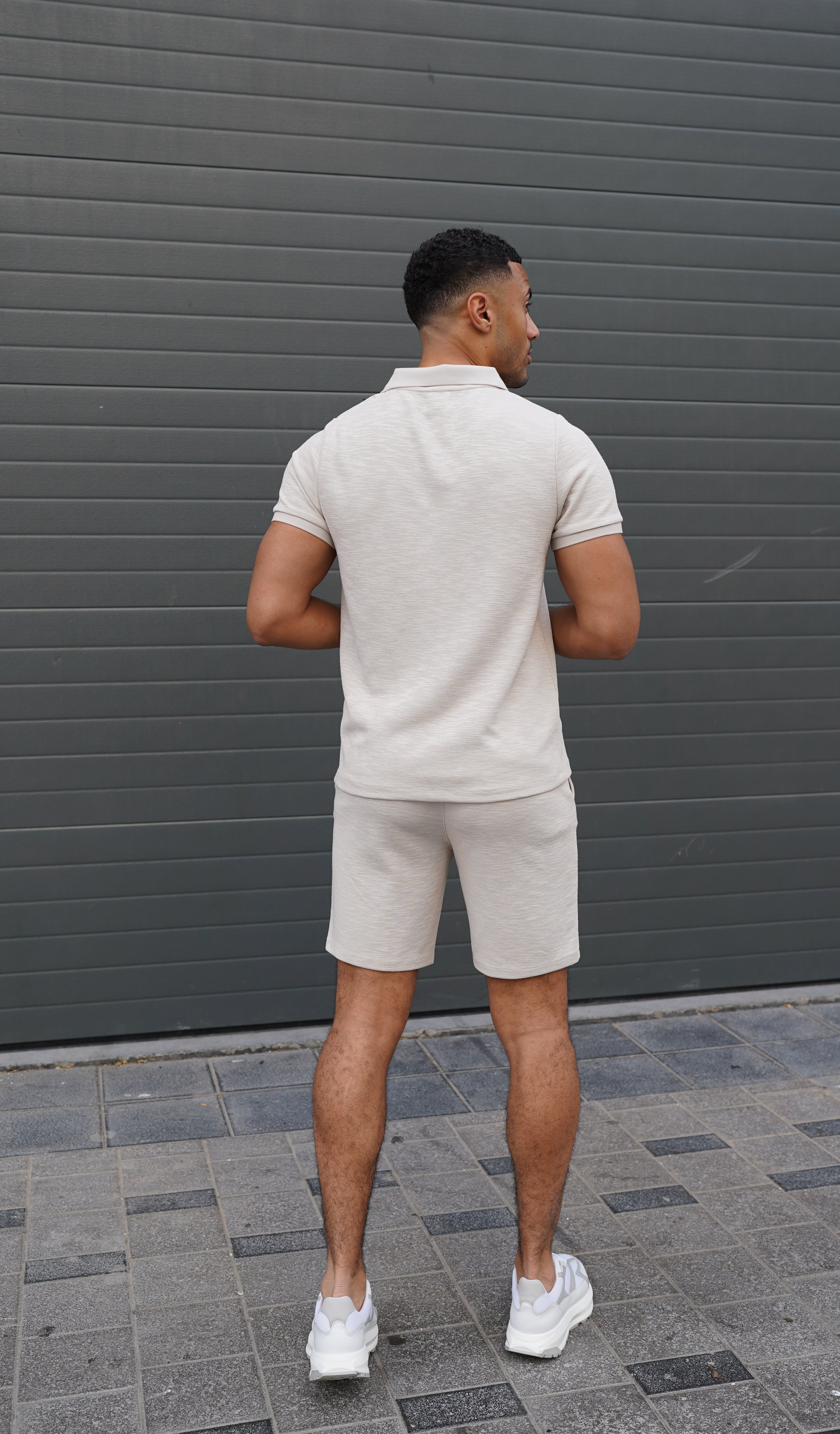 Capo Jersey Slub Cuban Polo Shirt - Stone Grey