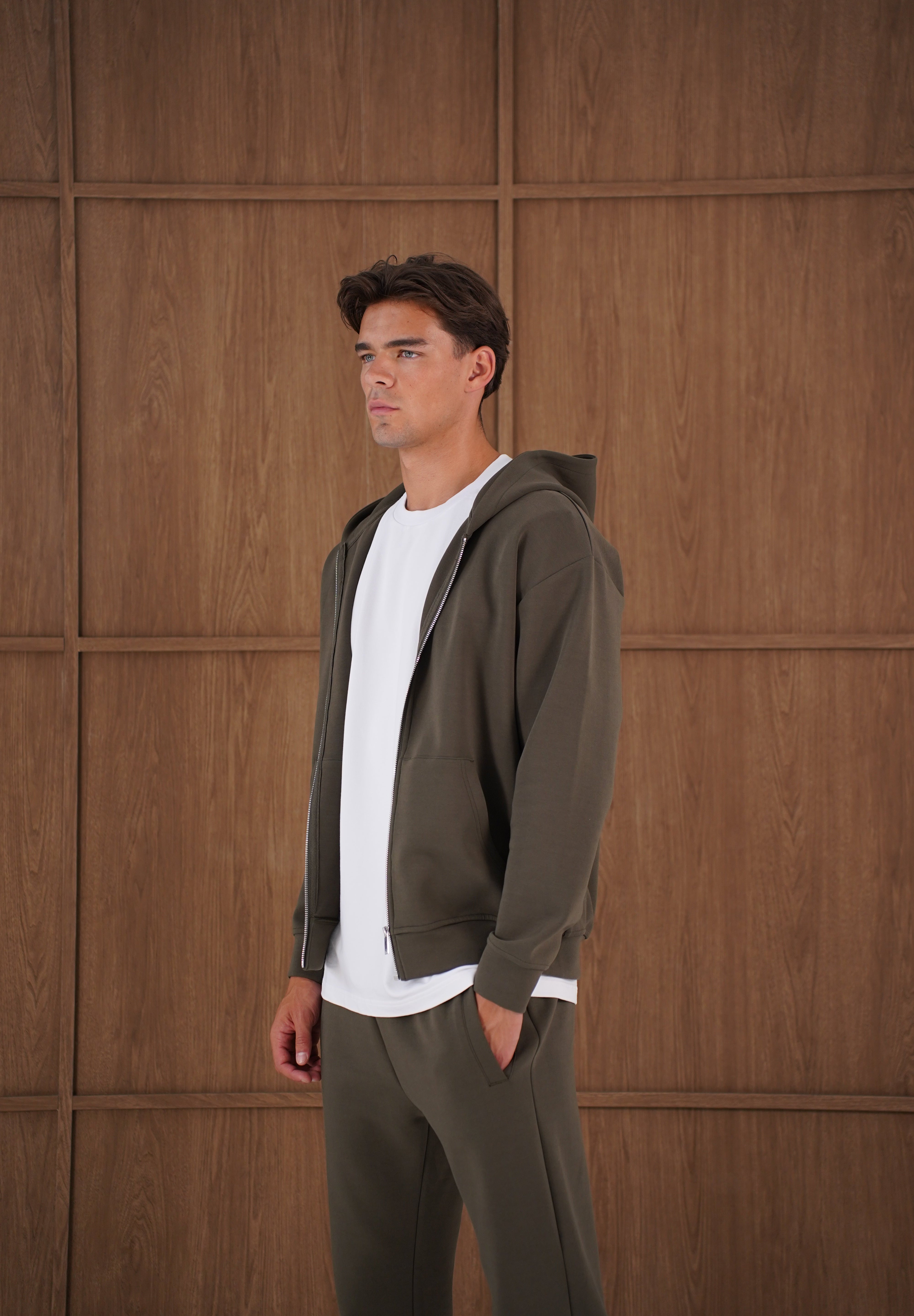Capo Toby  Zip Through Hoodie - Dark Olive