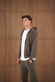 Capo Toby  Zip Through Hoodie - Dark Olive