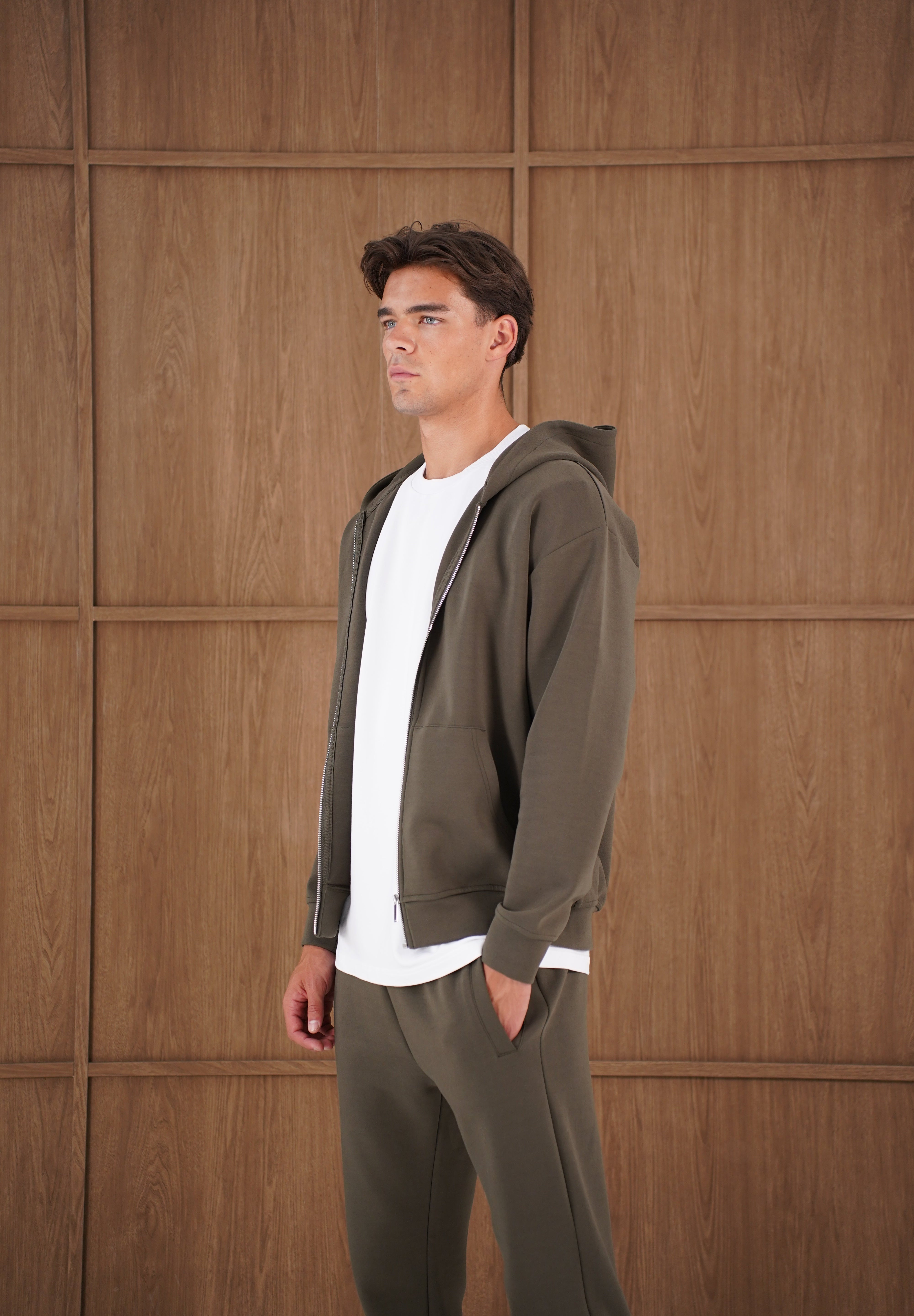 Capo Toby  Zip Through Hoodie - Dark Olive