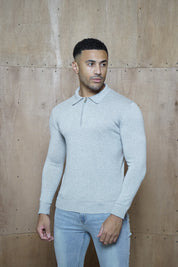 Capo Egyptian Cotton LS Zip Polo Shirt - Grey