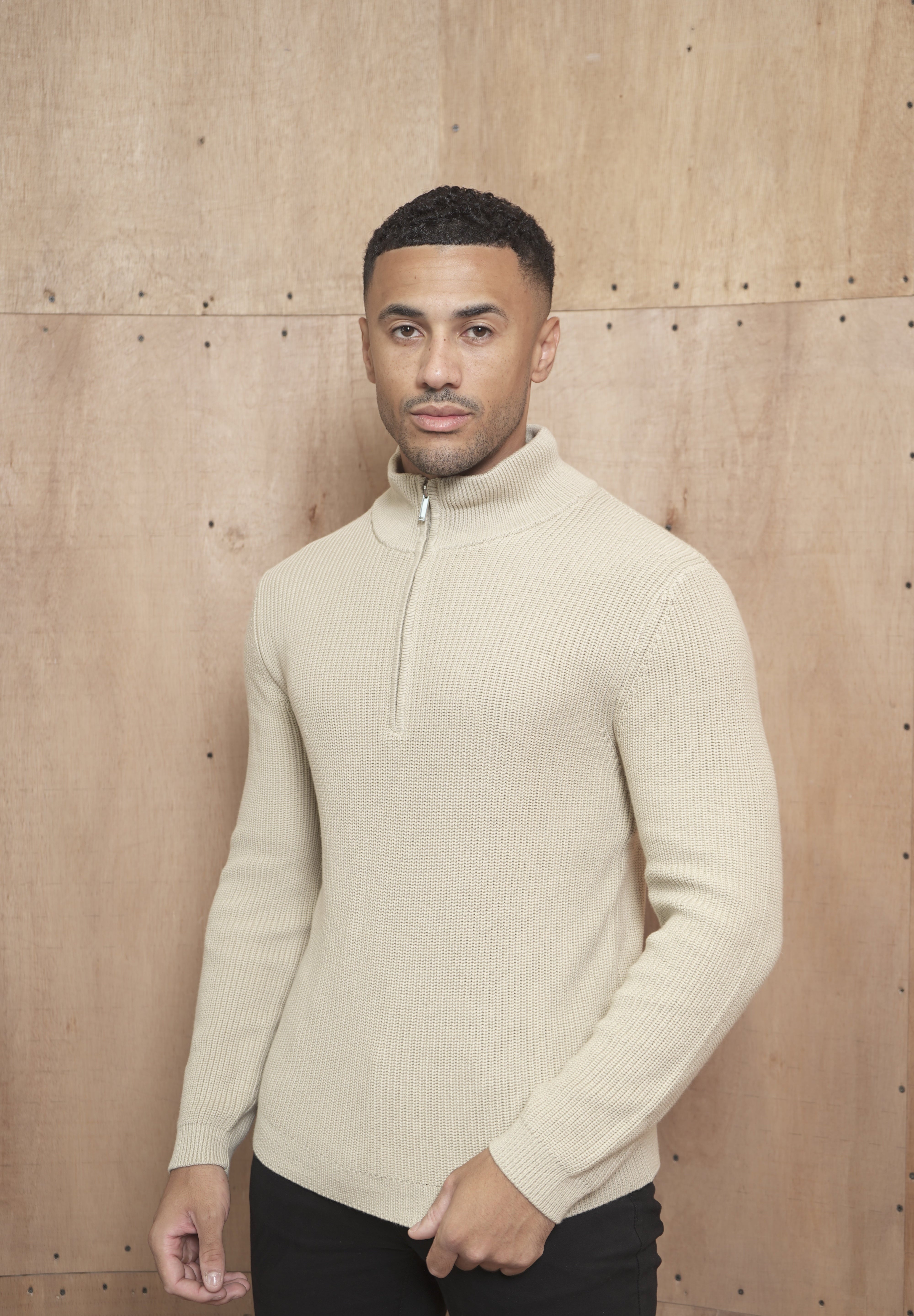 Capo Ribbed 1/4 Zip Jumper - Stone