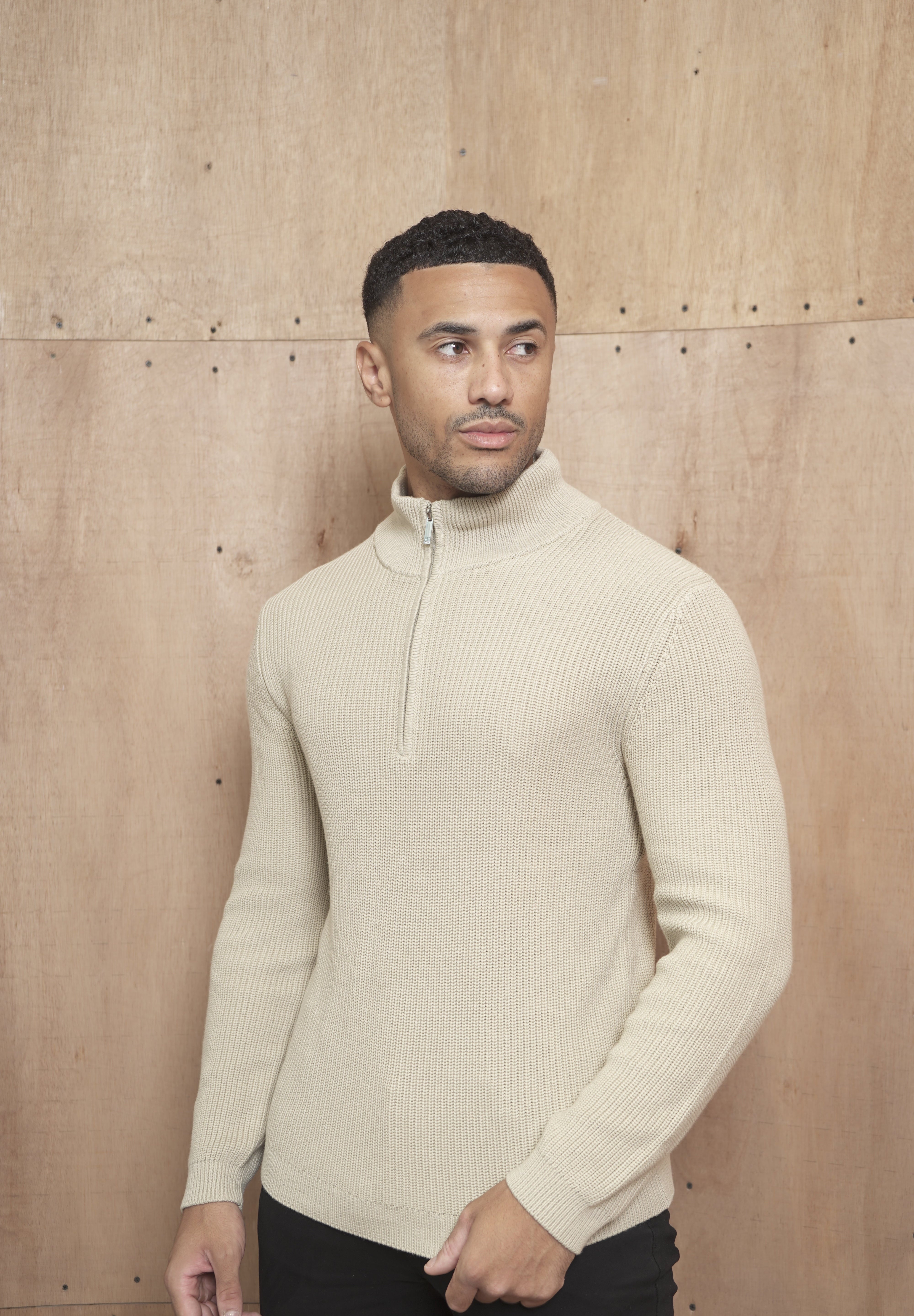 Capo Ribbed 1/4 Zip Jumper - Stone