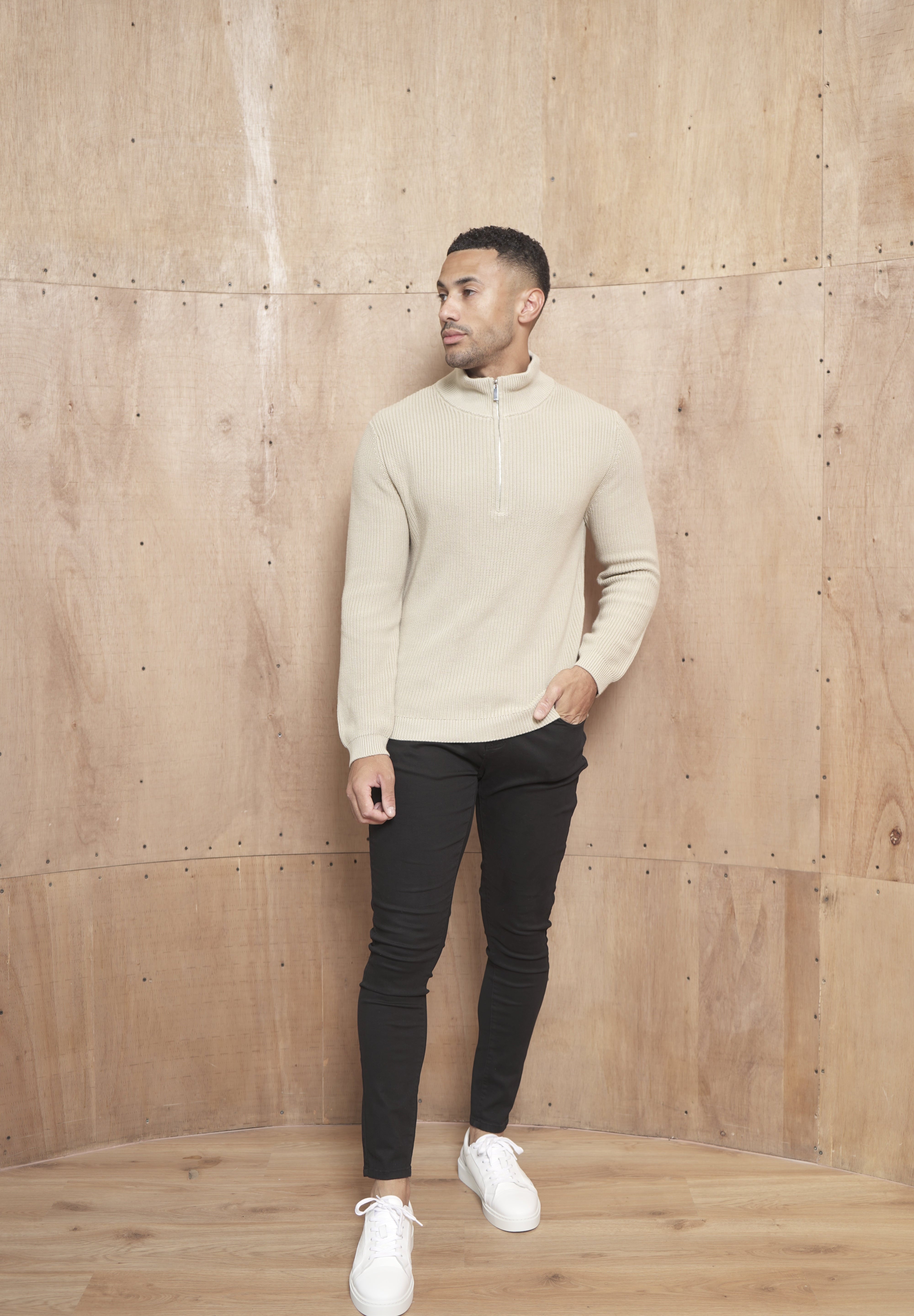 Capo Ribbed 1/4 Zip Jumper - Stone