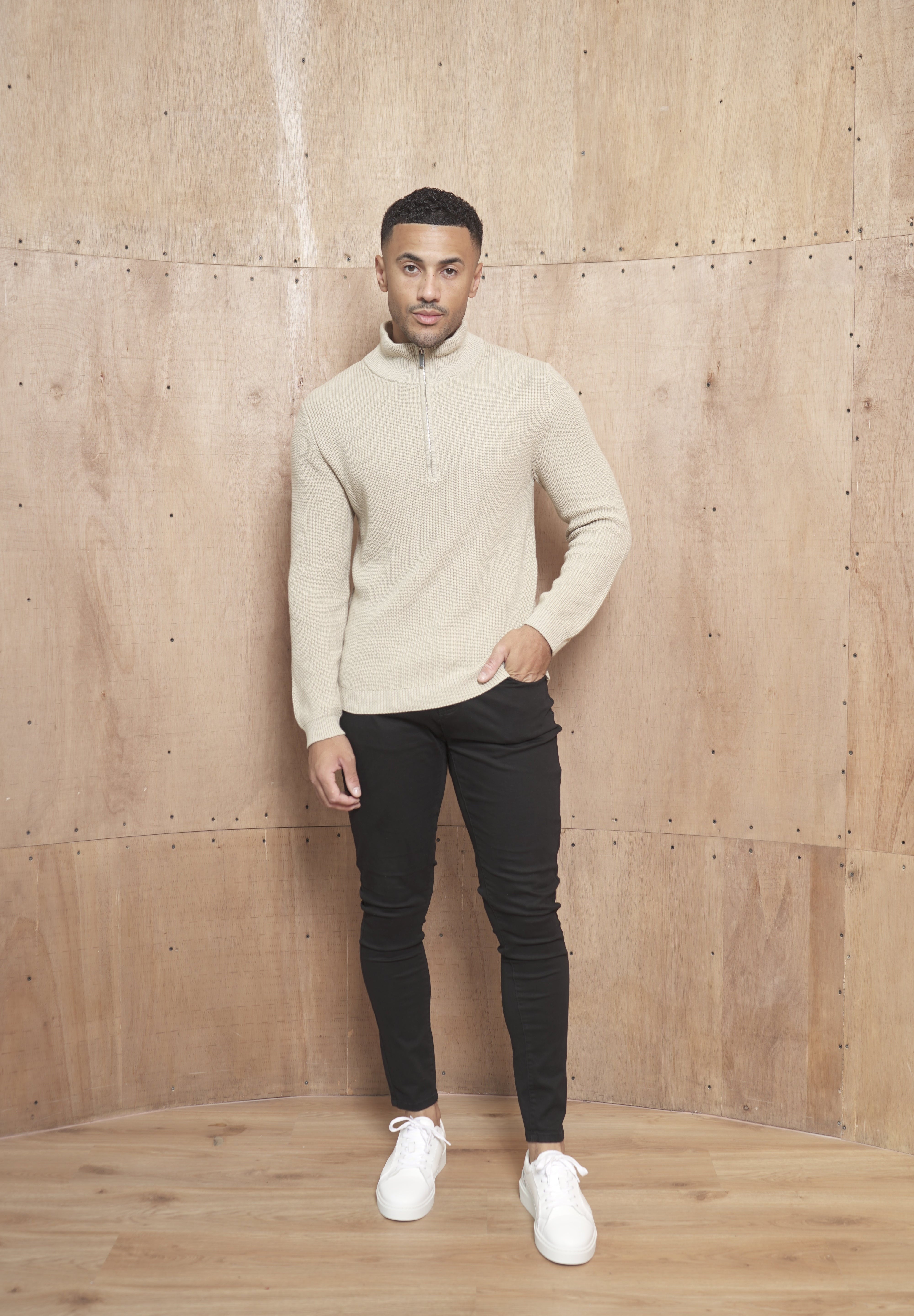 Capo Ribbed 1/4 Zip Jumper - Stone