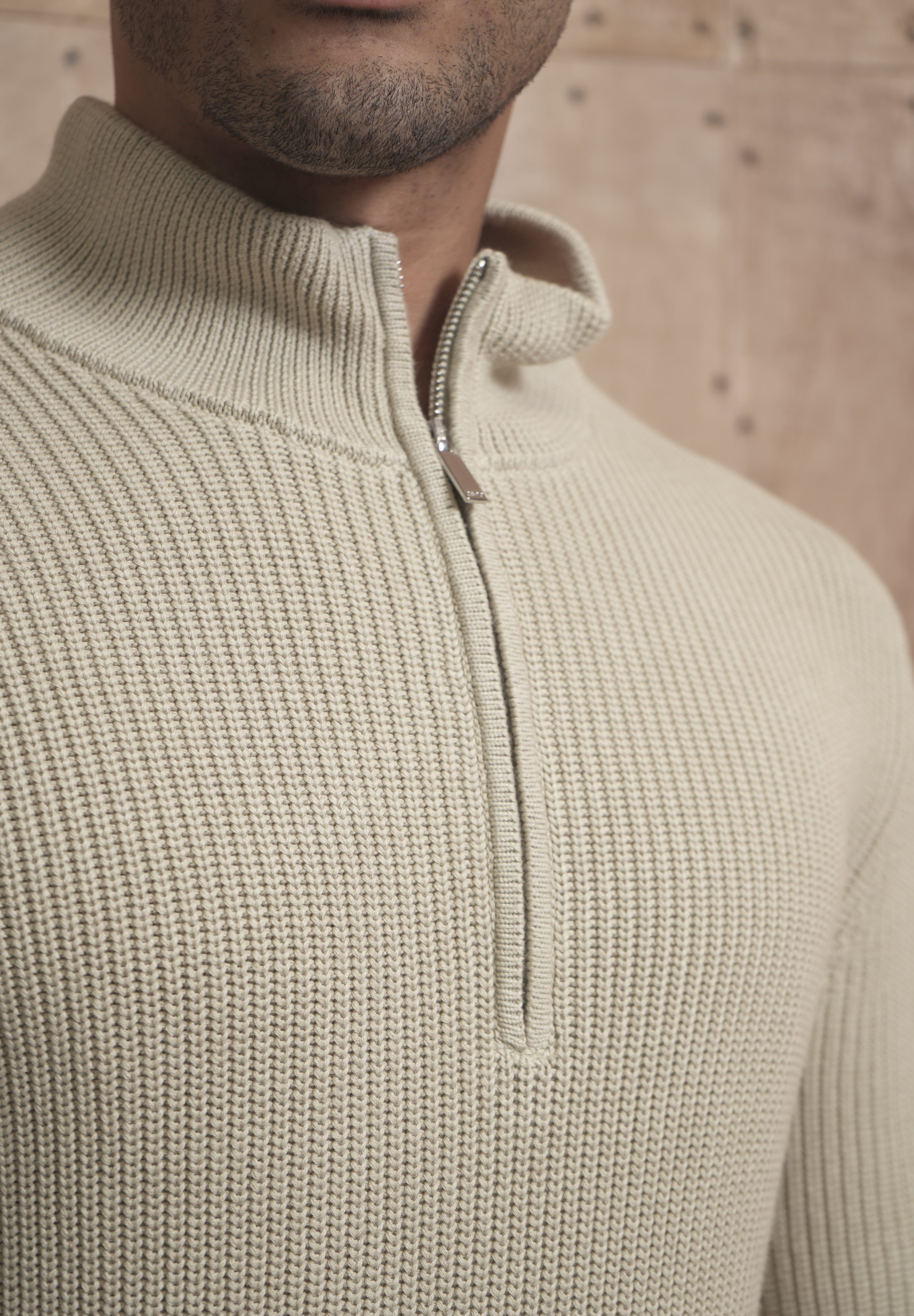 Capo Ribbed 1/4 Zip Jumper - Stone