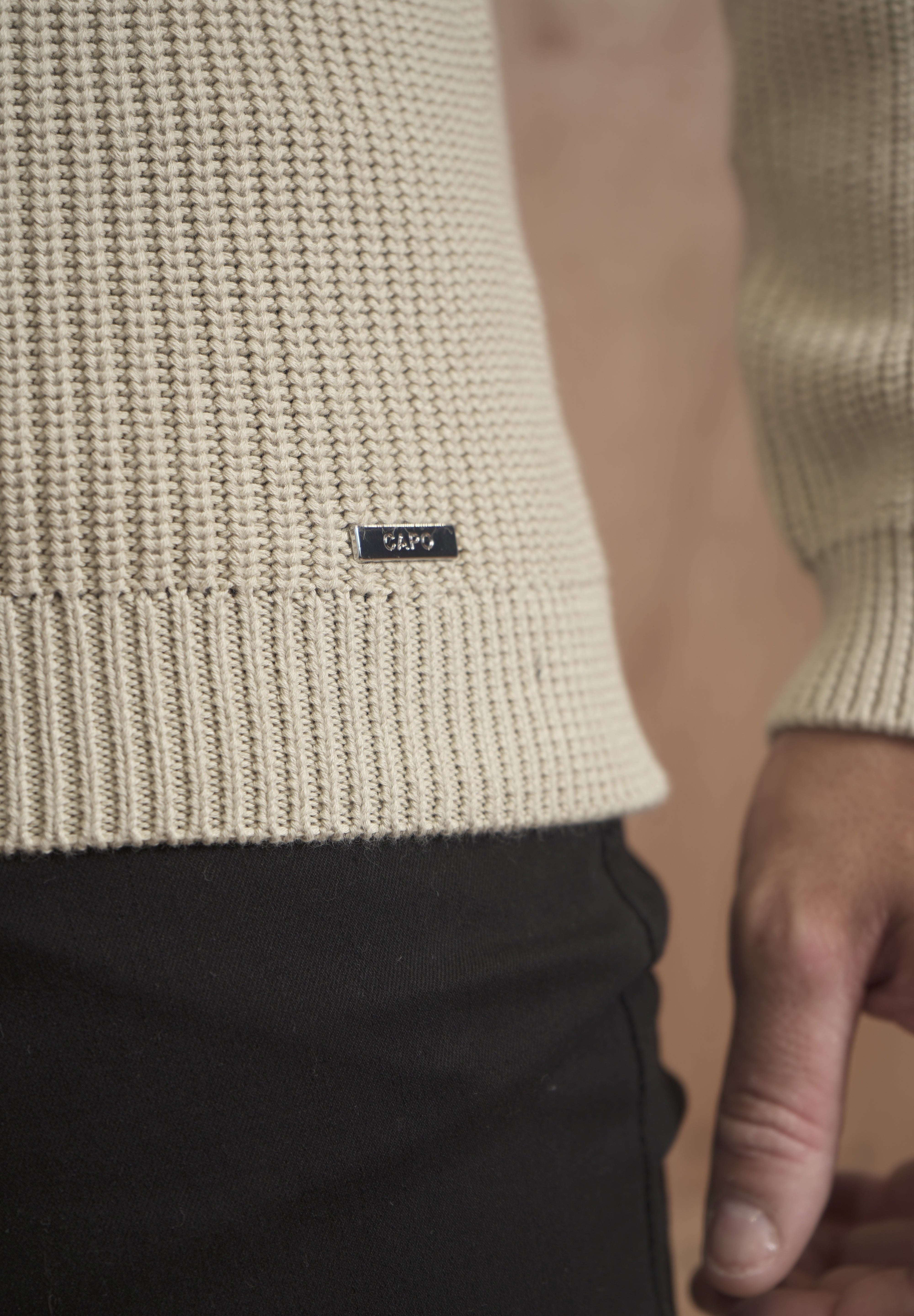 Capo Ribbed 1/4 Zip Jumper - Stone