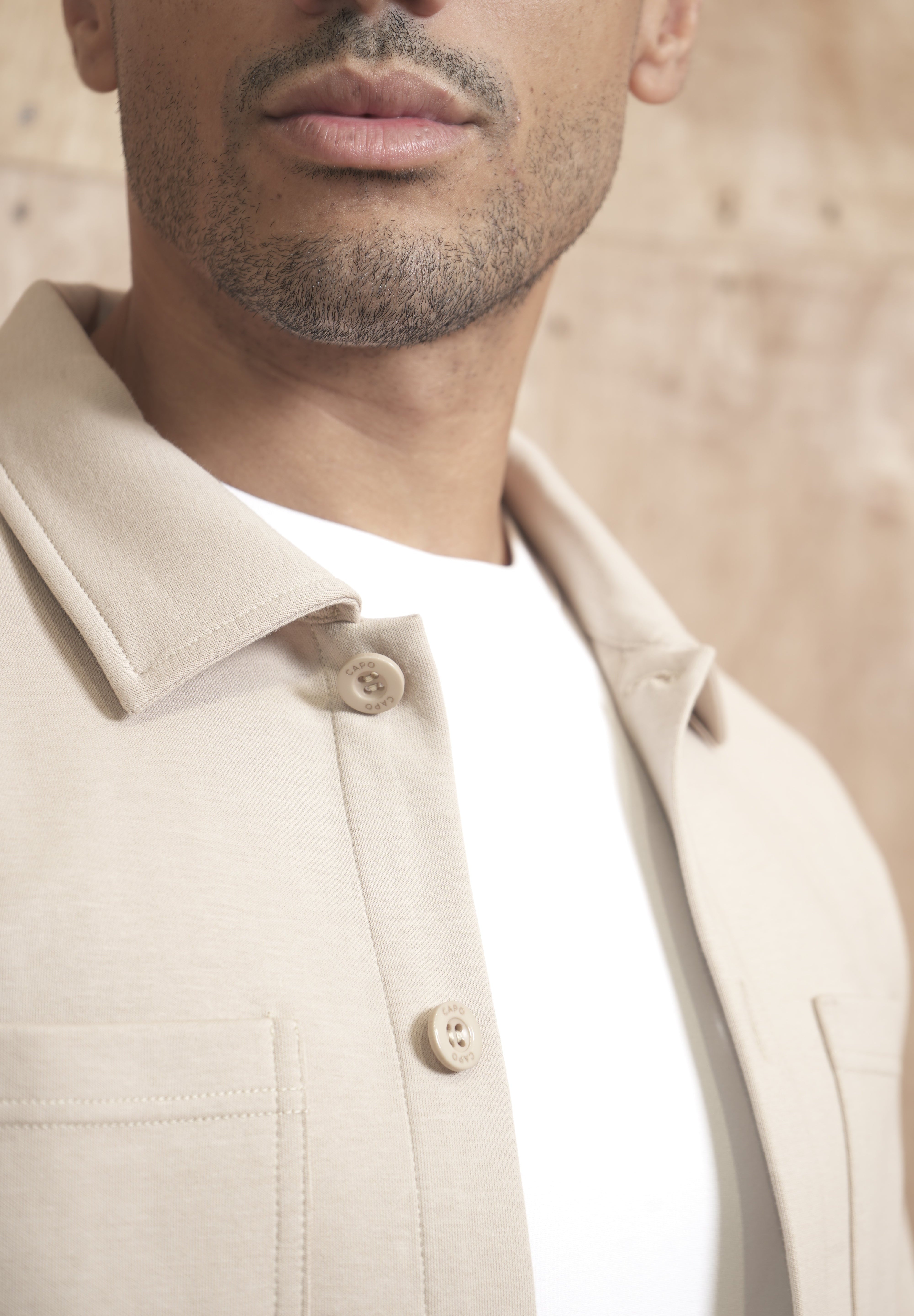 Capo Smart Button Overshirt - Stone