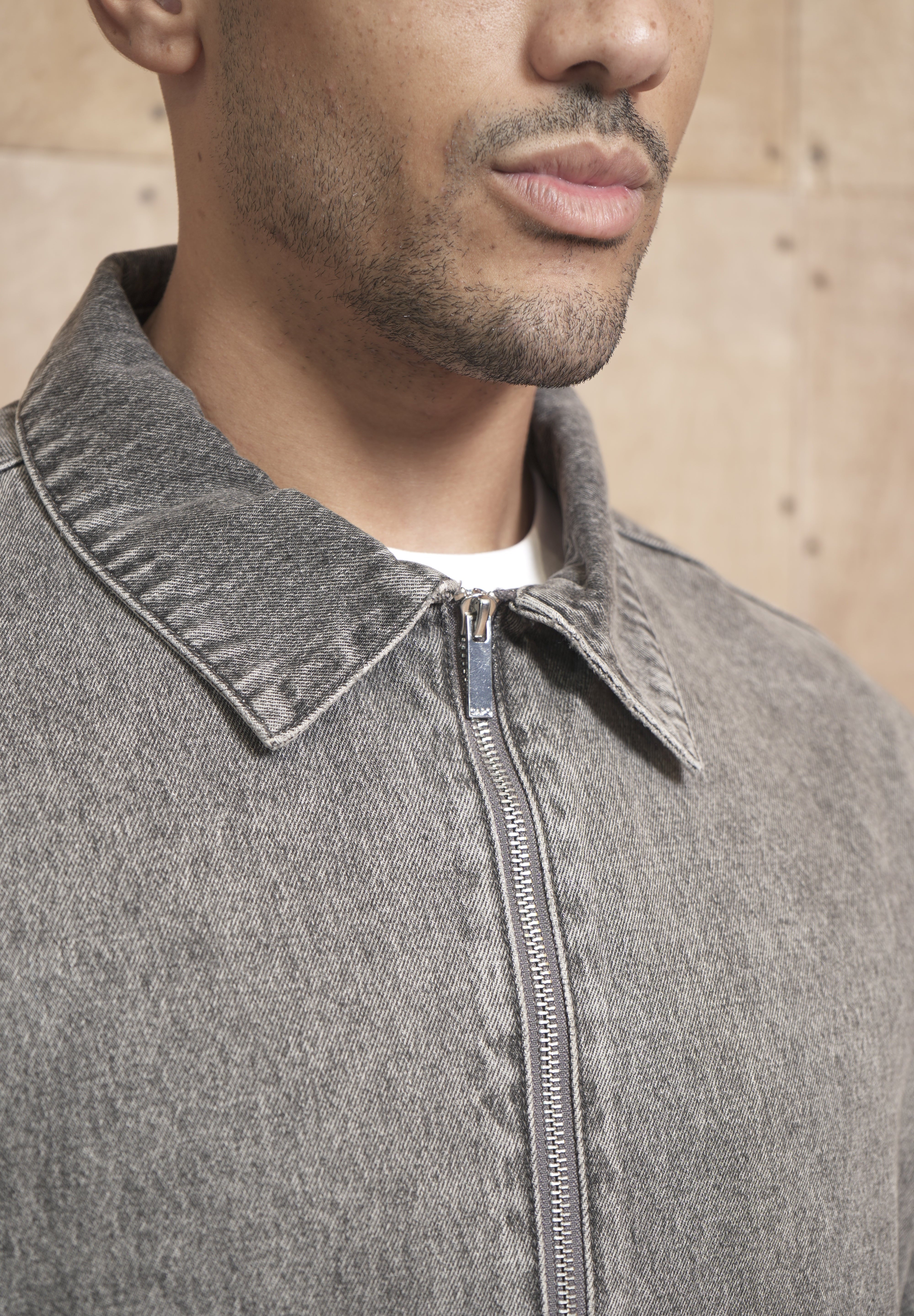 Capo Washed Zip Denim Jacket - Washed Black
