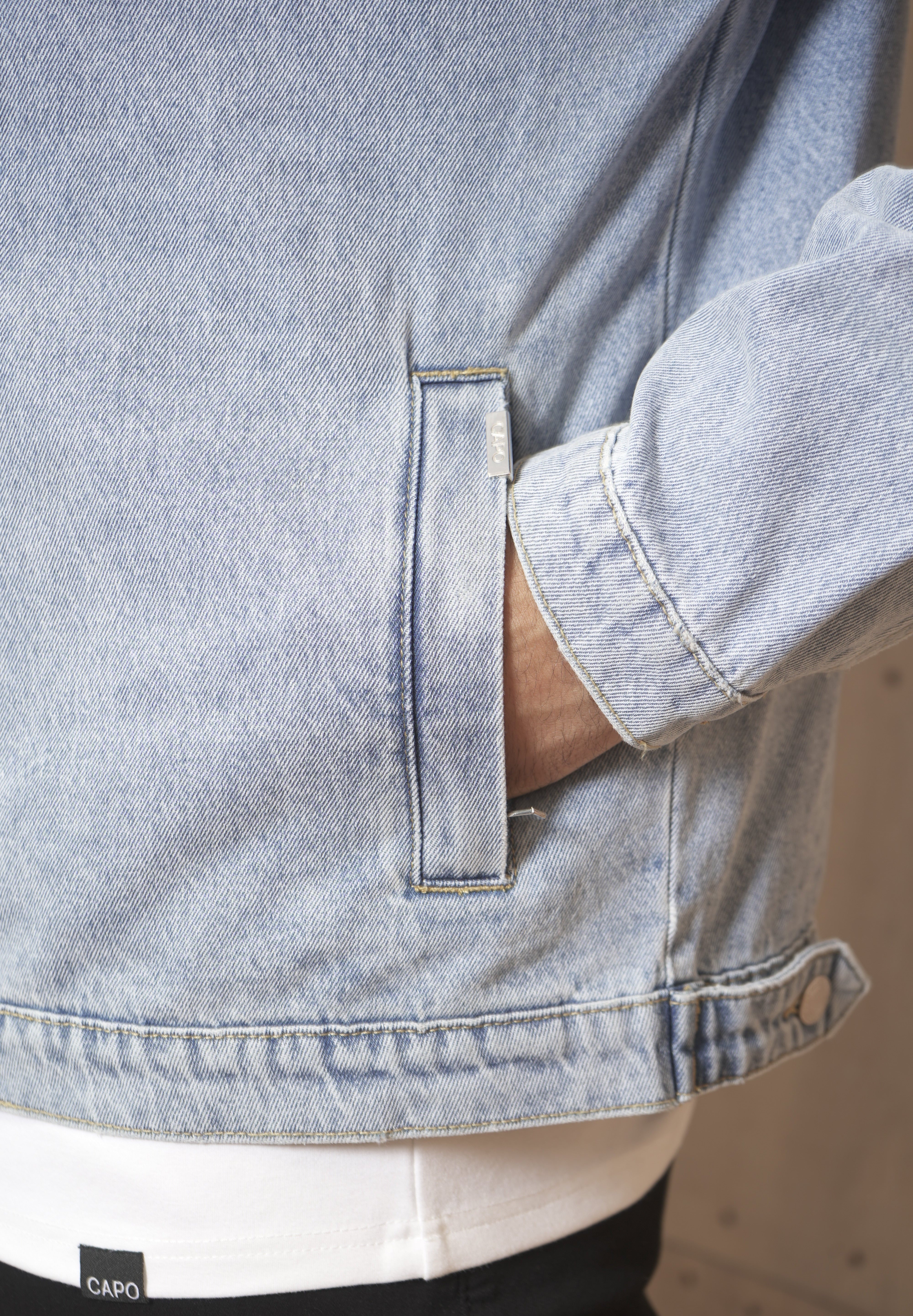 Capo Washed Zip Denim Jacket - Blue