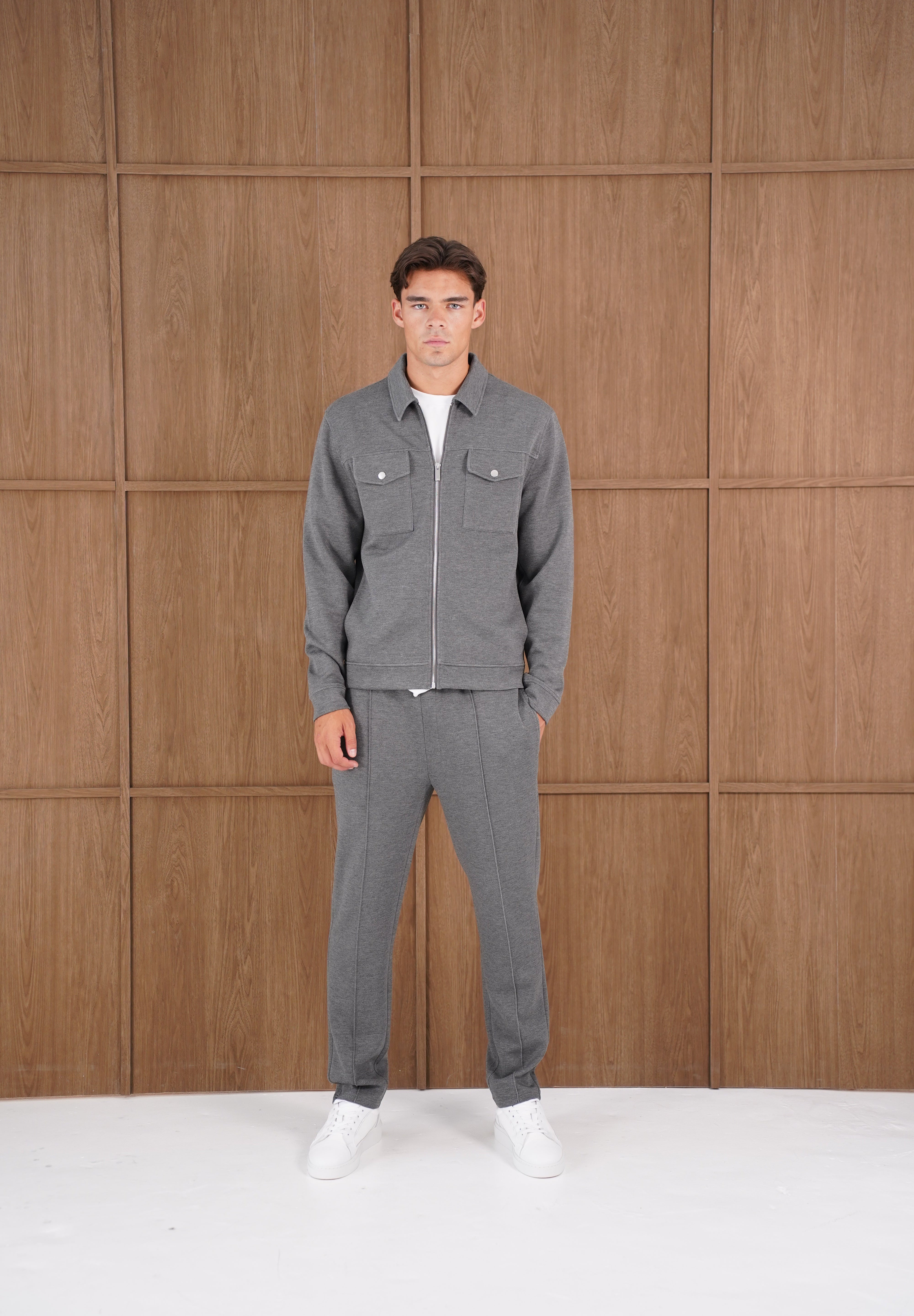 Capo Nick Zip Up Interlock Overshirt - Charcoal