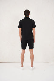 Capo Textured Zip Up Polo Shirt - Black