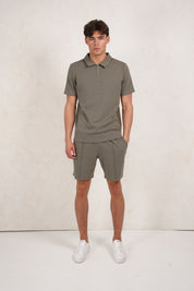 Capo Textured Zip Up Polo Shirt - Light Olive