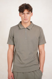 Capo Textured Zip Up Polo Shirt - Light Olive