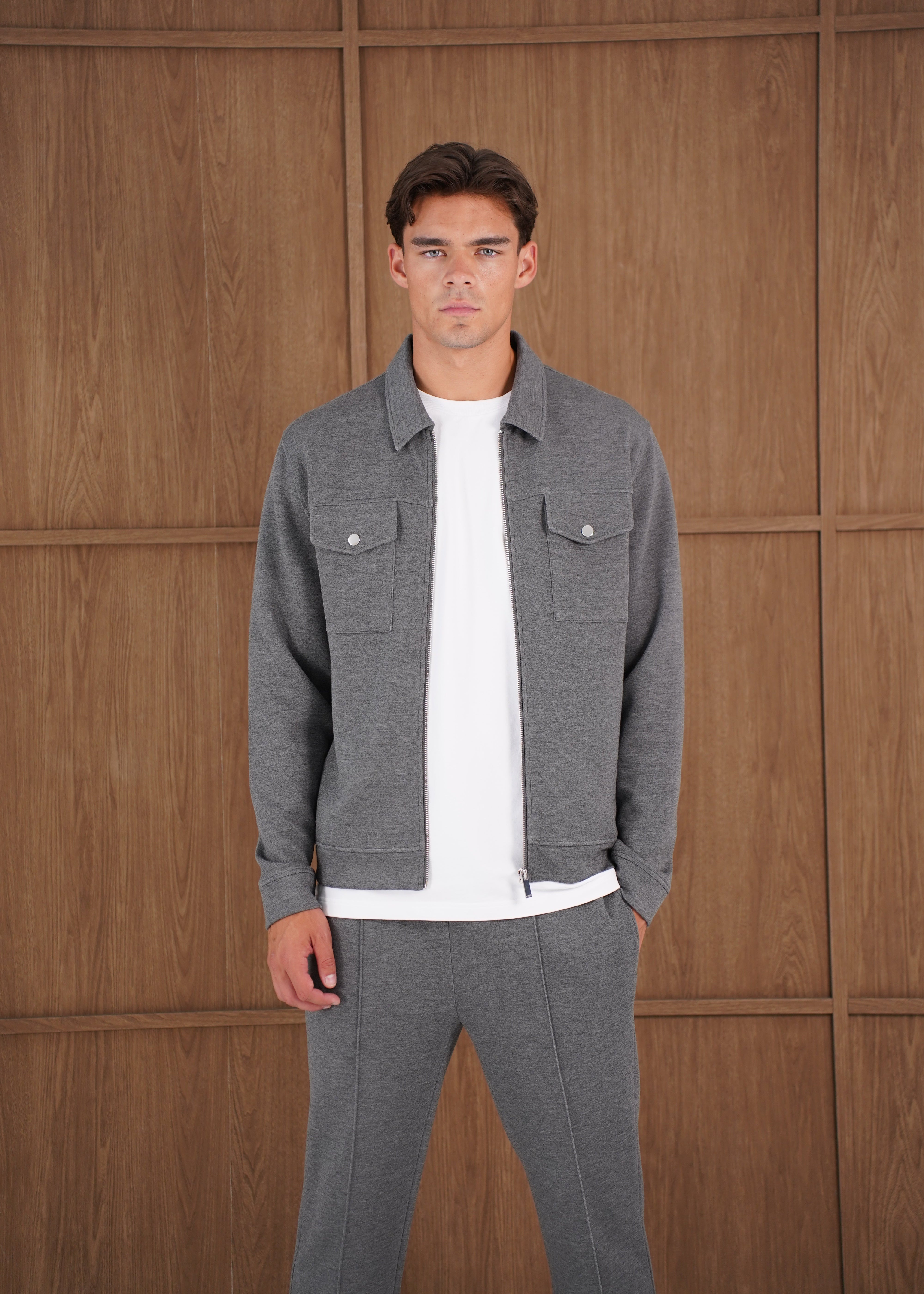 Capo Nick Zip Up Interlock Overshirt - Charcoal