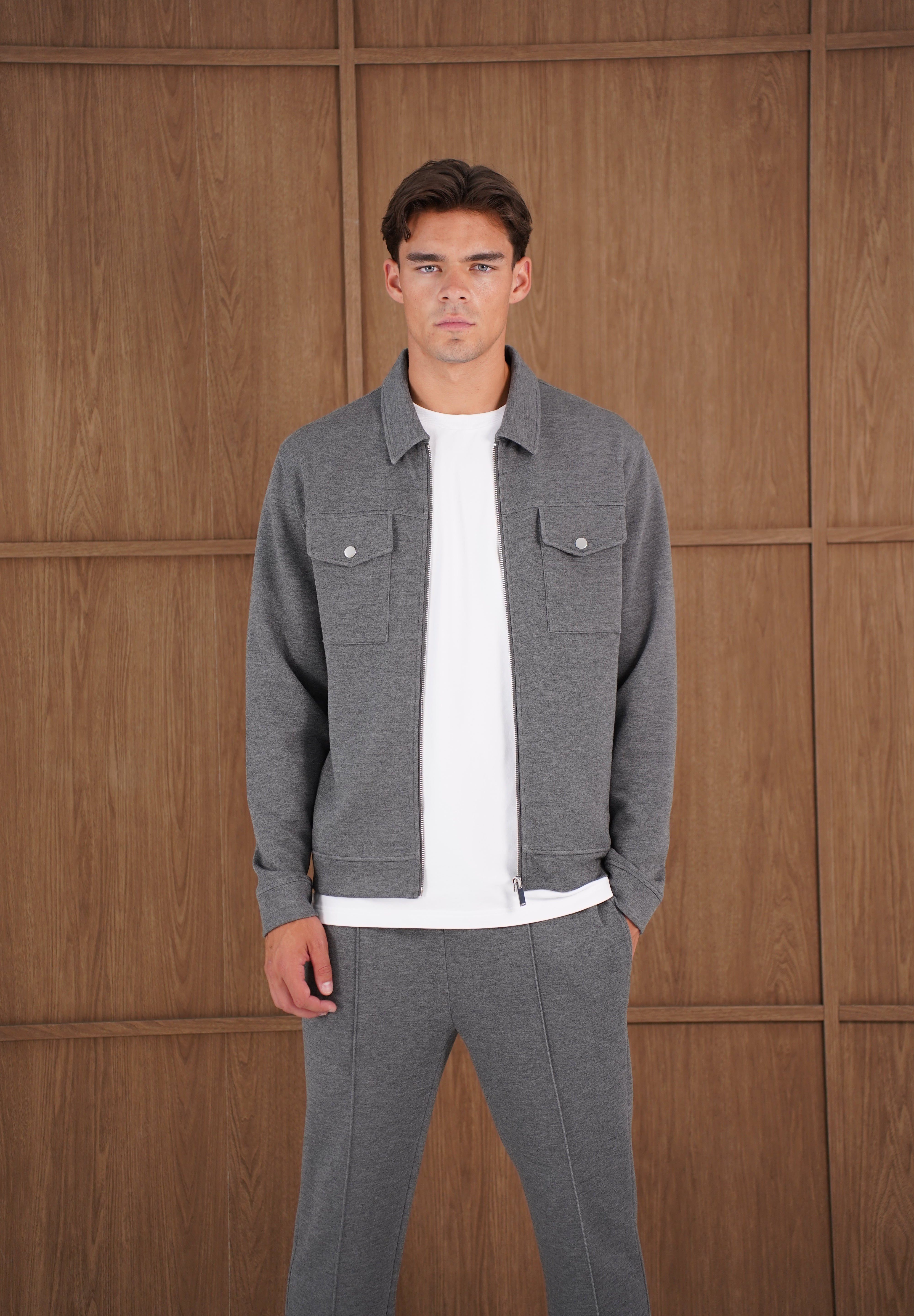 Capo Nick Zip Up Interlock Overshirt - Charcoal
