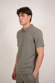 Capo Textured Zip Up Polo Shirt - Light Olive