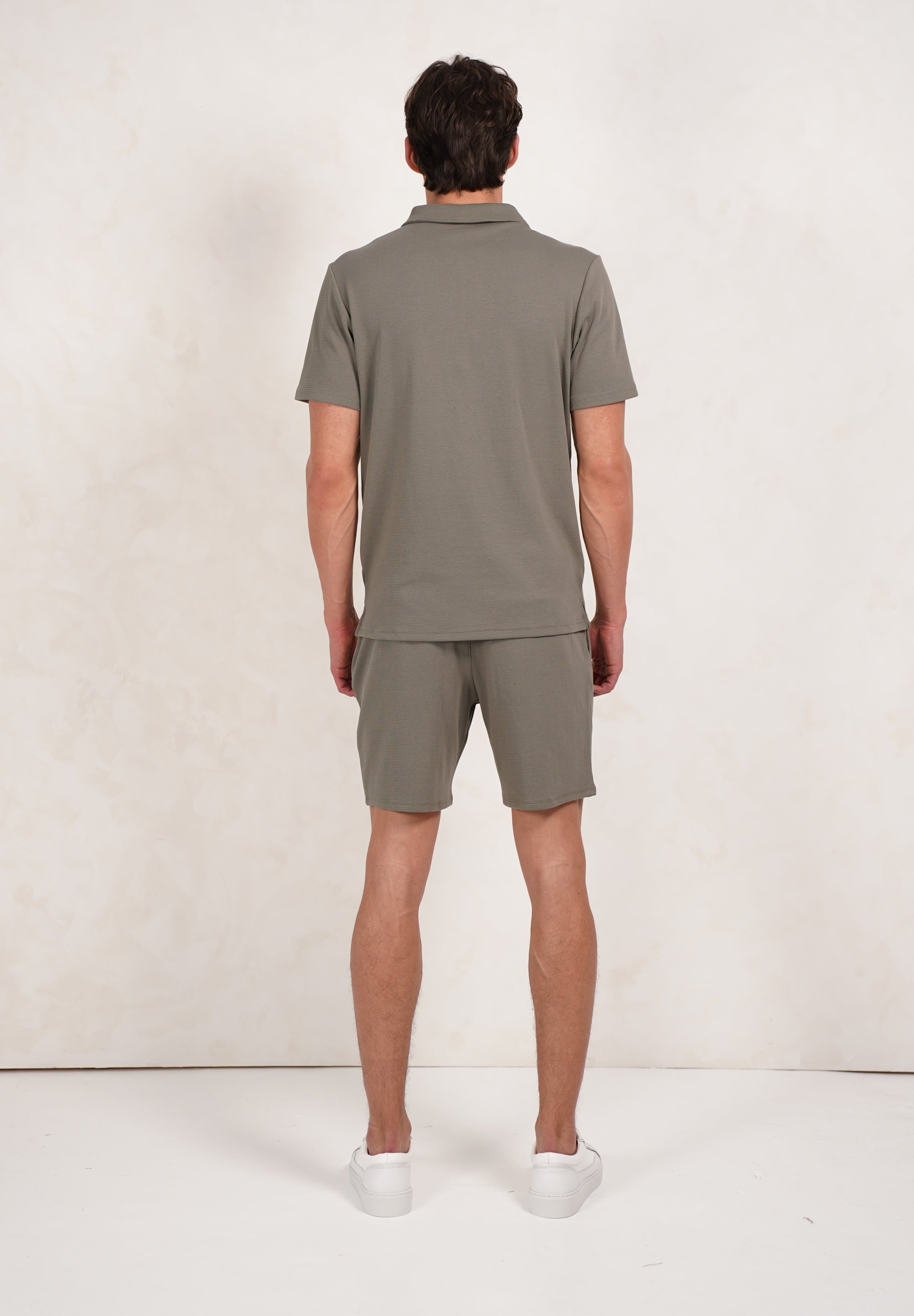 Capo Textured Zip Up Polo Shirt - Light Olive