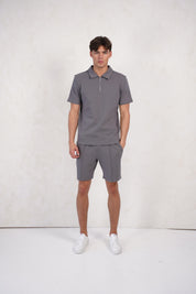 Capo Textured Zip Up Polo Shirt - Grey