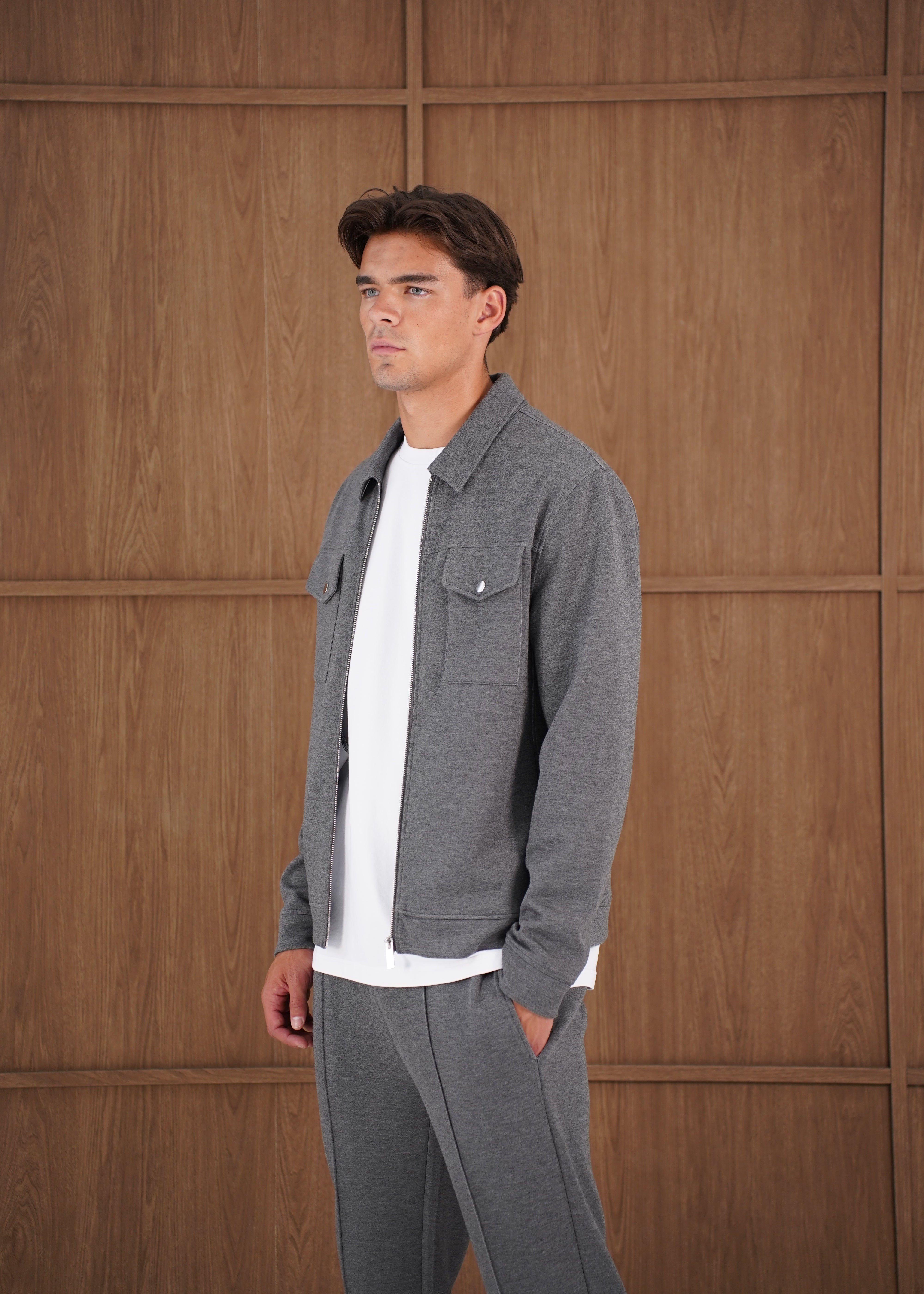 Capo Nick Zip Up Interlock Overshirt - Charcoal