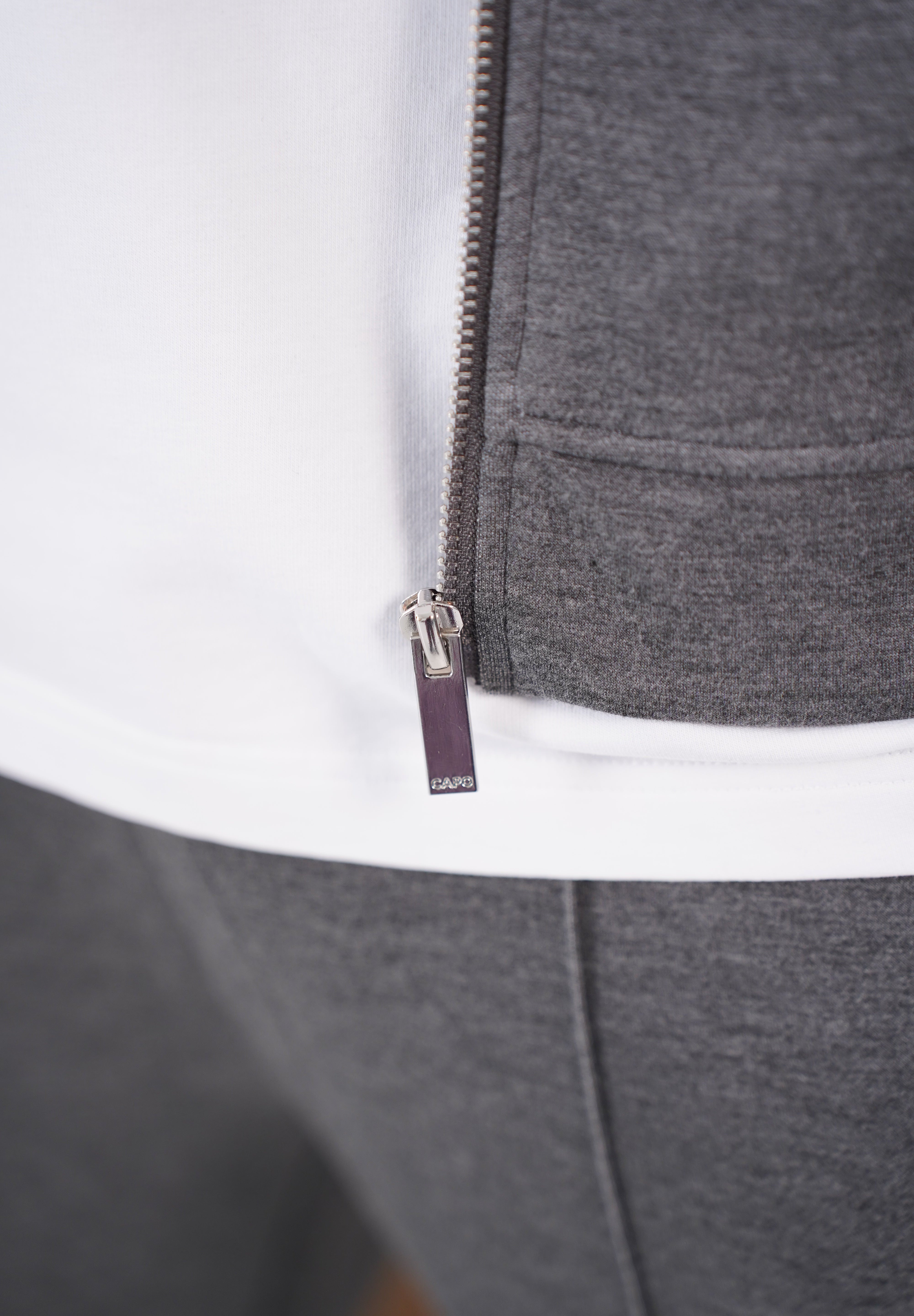 Capo Nick Zip Up Interlock Overshirt - Charcoal
