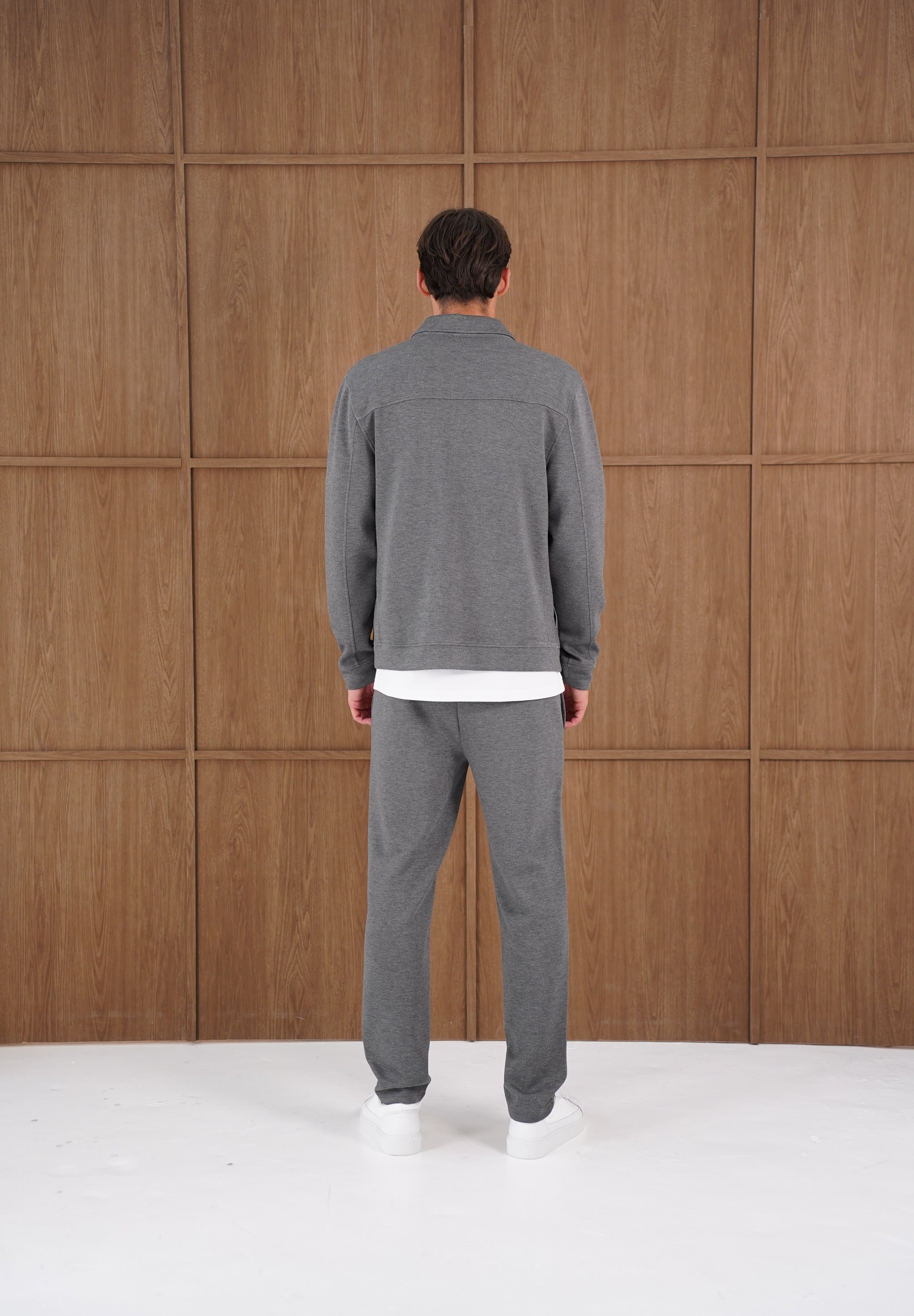 Capo Nick Zip Up Interlock Overshirt - Charcoal