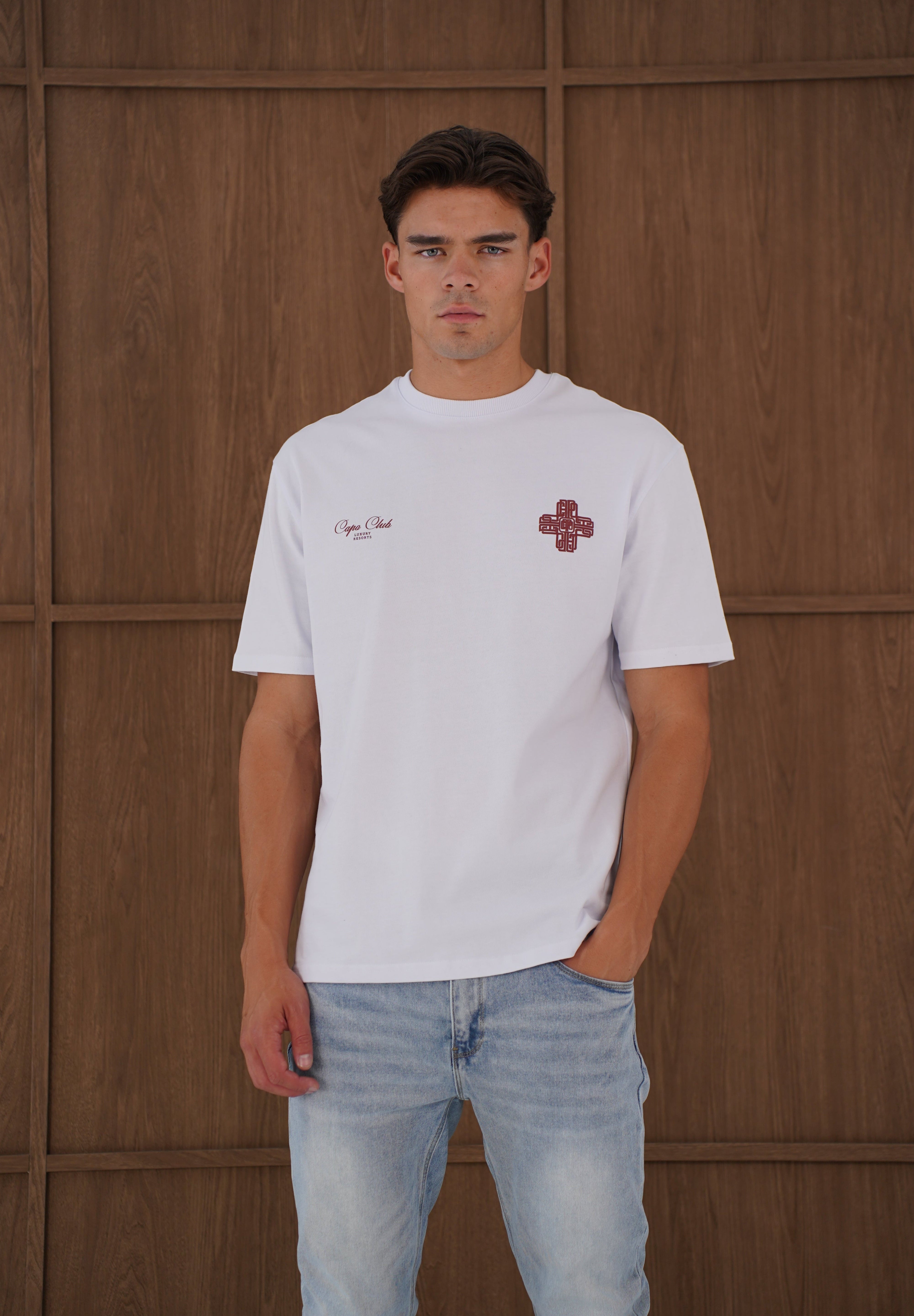 Capo Emblem T-Shirt - White/Burgundy