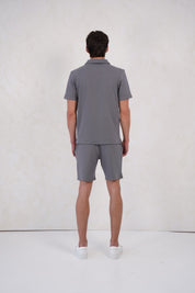 Capo Textured Zip Up Polo Shirt - Grey
