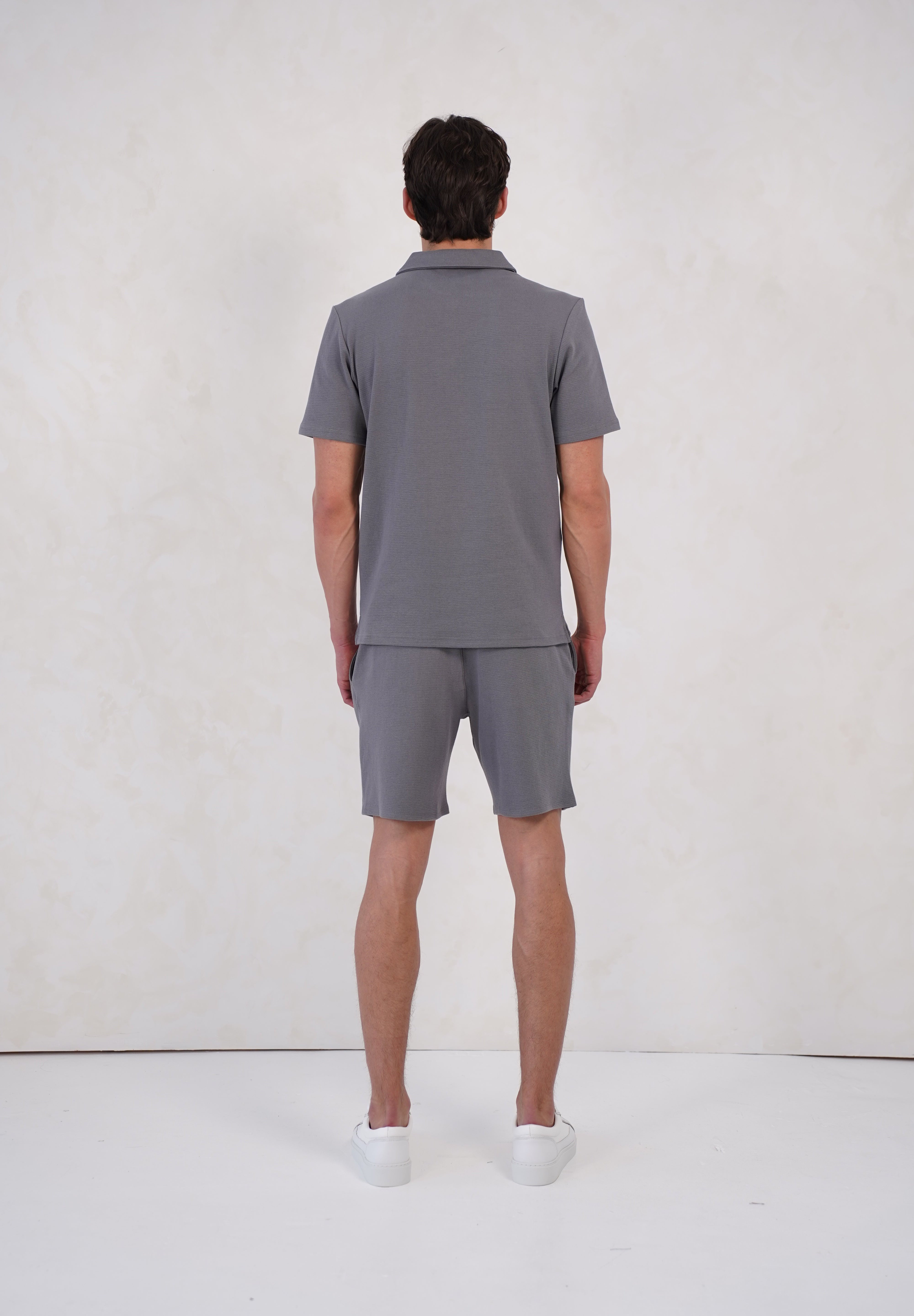 Capo Textured Zip Up Polo Shirt - Grey