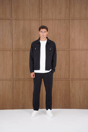 Capo Nick Zip Up Interlock Overshirt - Black