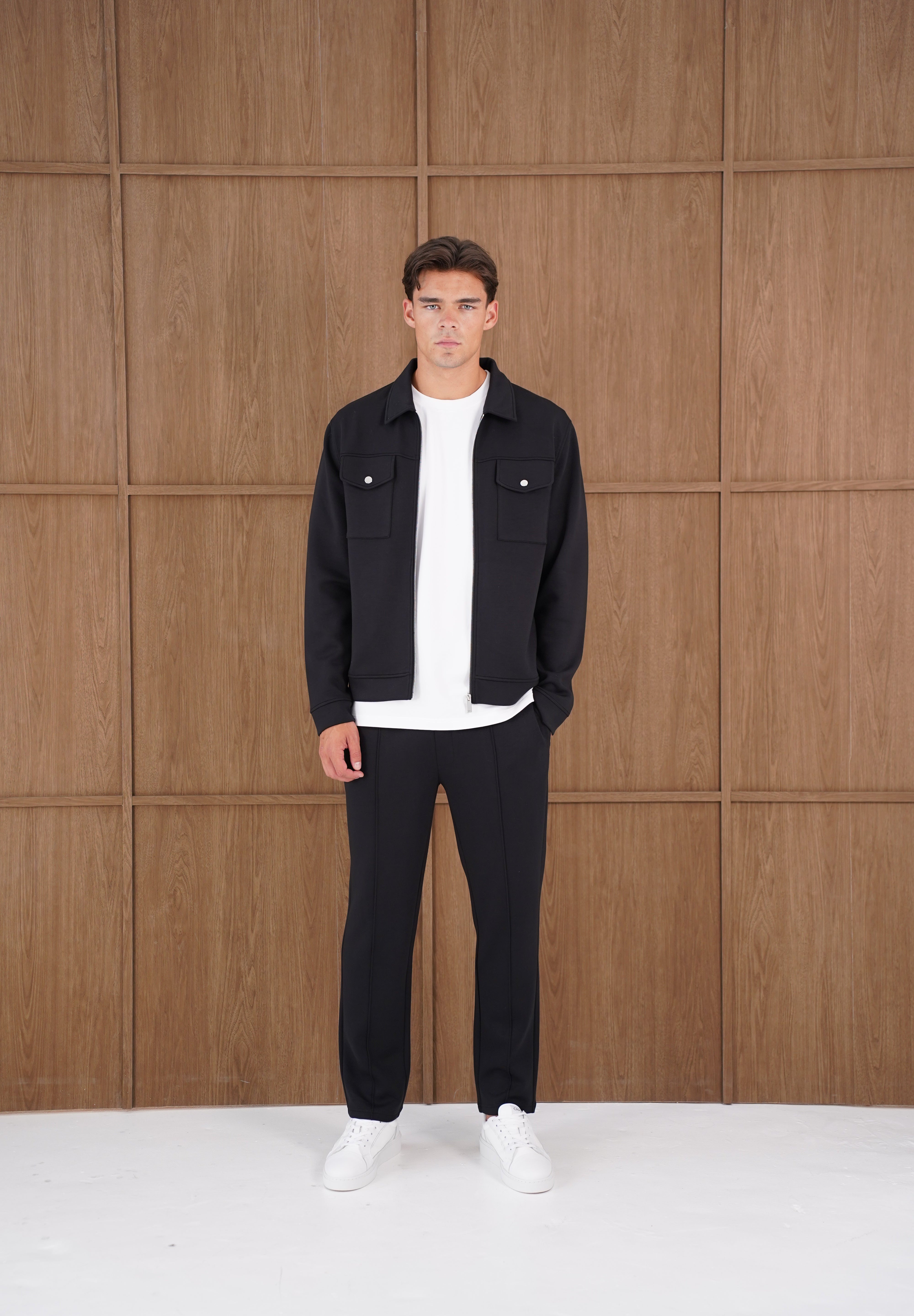 Capo Nick Zip Up Interlock Overshirt - Black