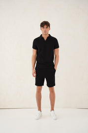 Capo Jersey Slub Cuban Polo Shirt - Black