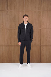 Capo Nick Zip Up Interlock Overshirt - Black