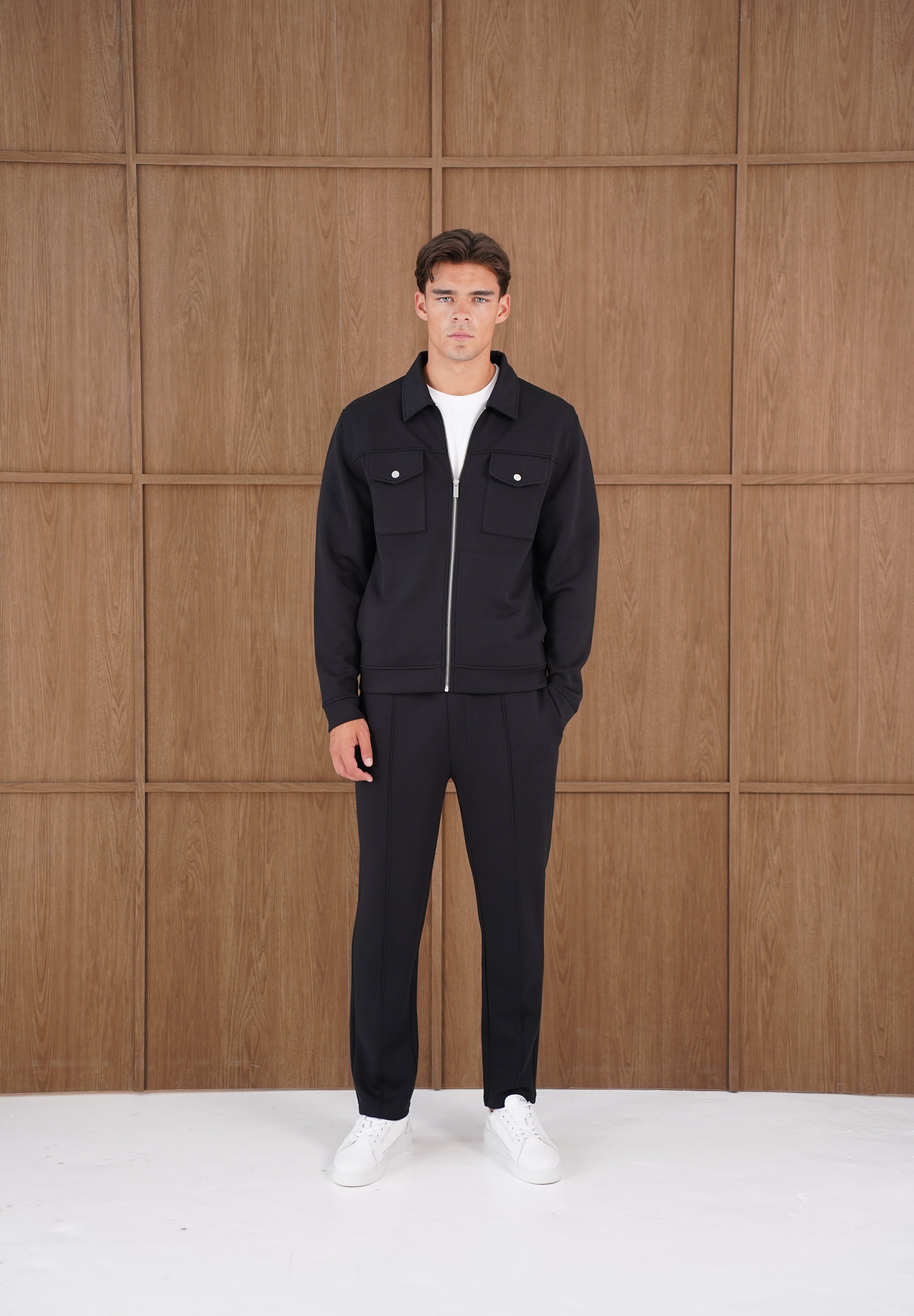 Capo Nick Zip Up Interlock Overshirt - Black
