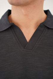 Capo Jersey Slub Cuban Polo Shirt - Black