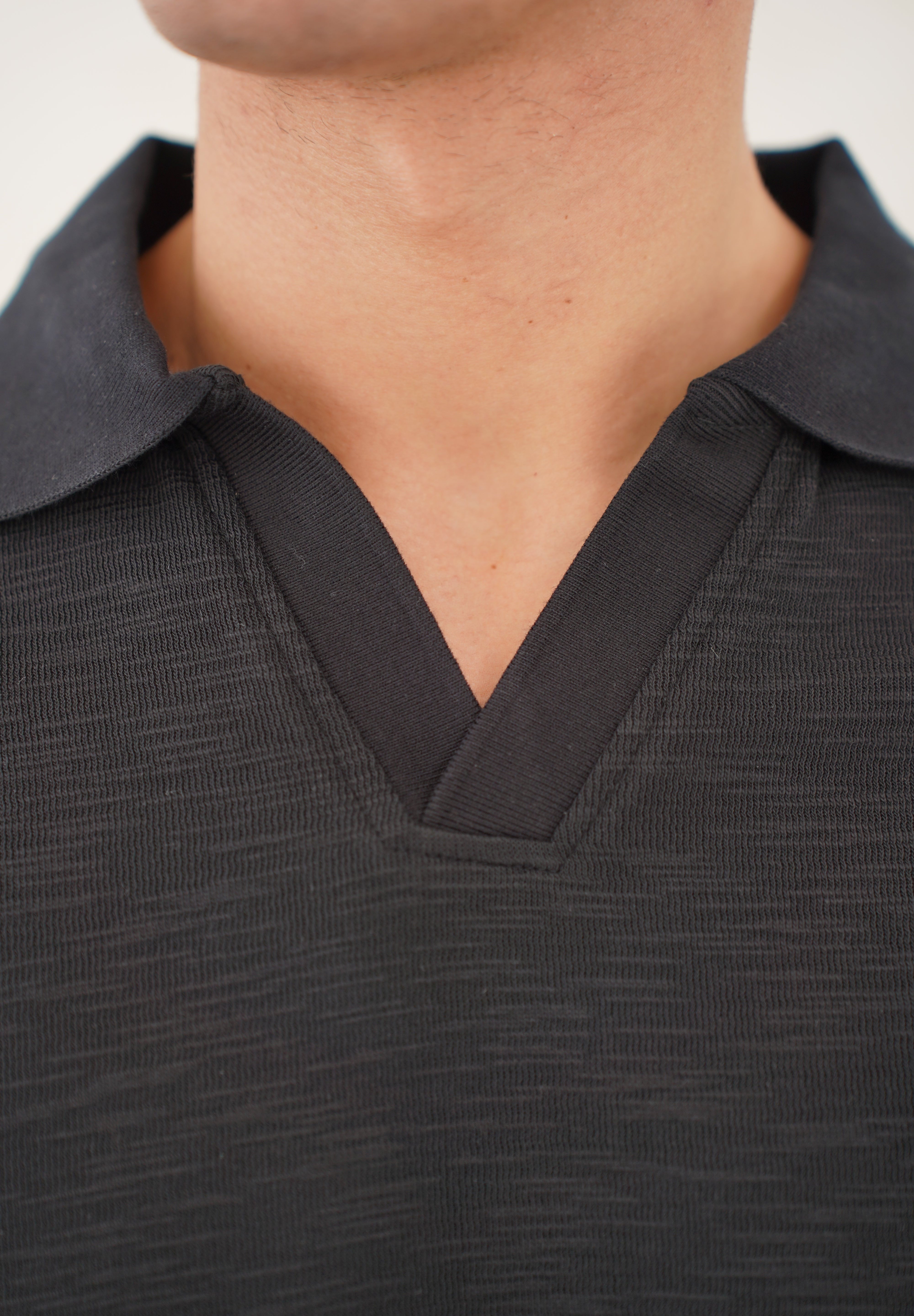 Capo Jersey Slub Cuban Polo Shirt - Black