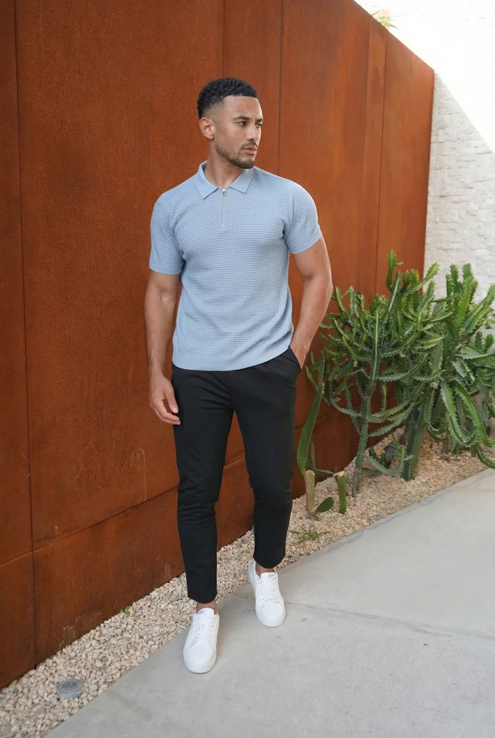 Capo Micro Square Zip Polo Shirt - Sky Blue