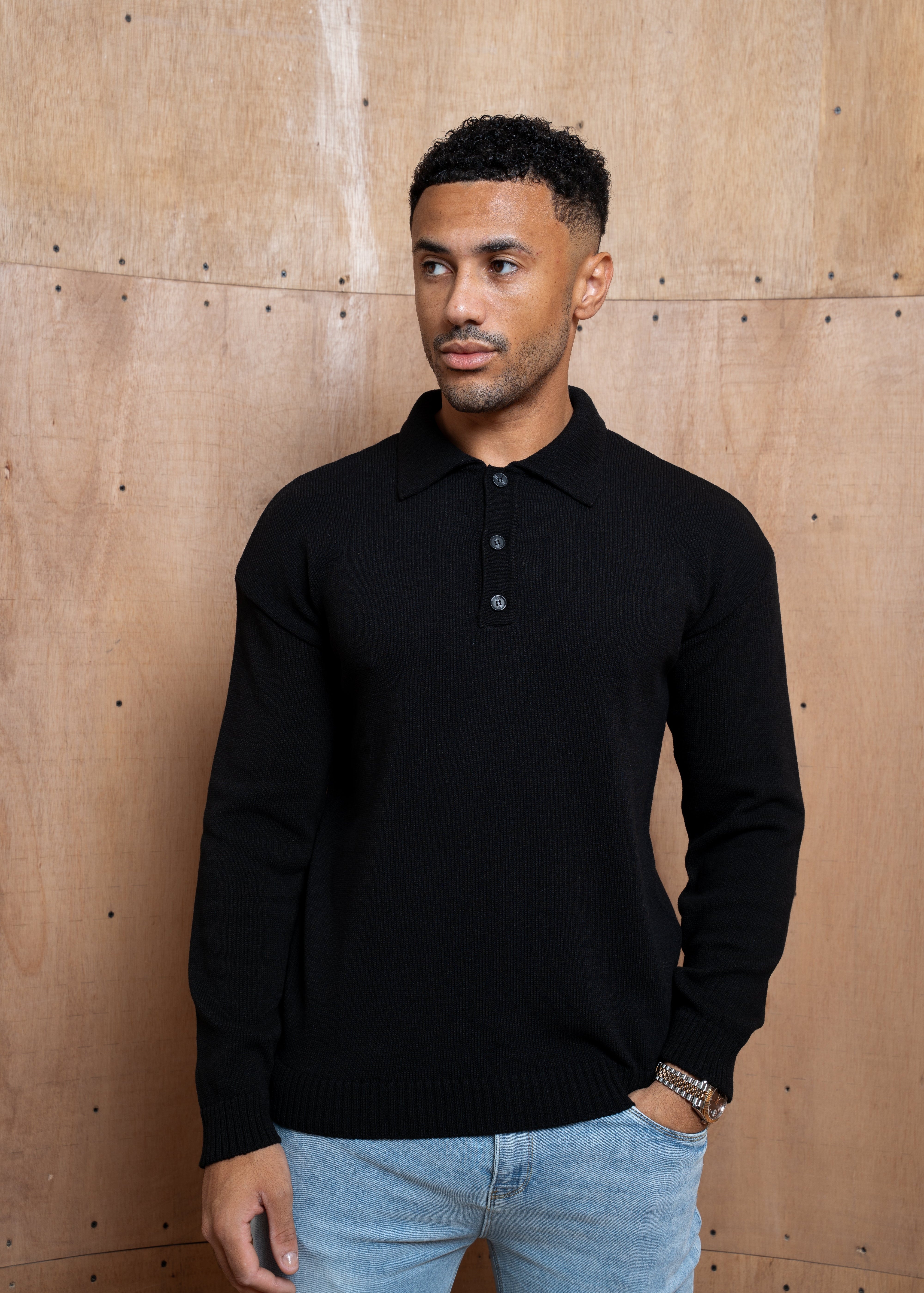 Capo Button LS Polo Shirt - Black