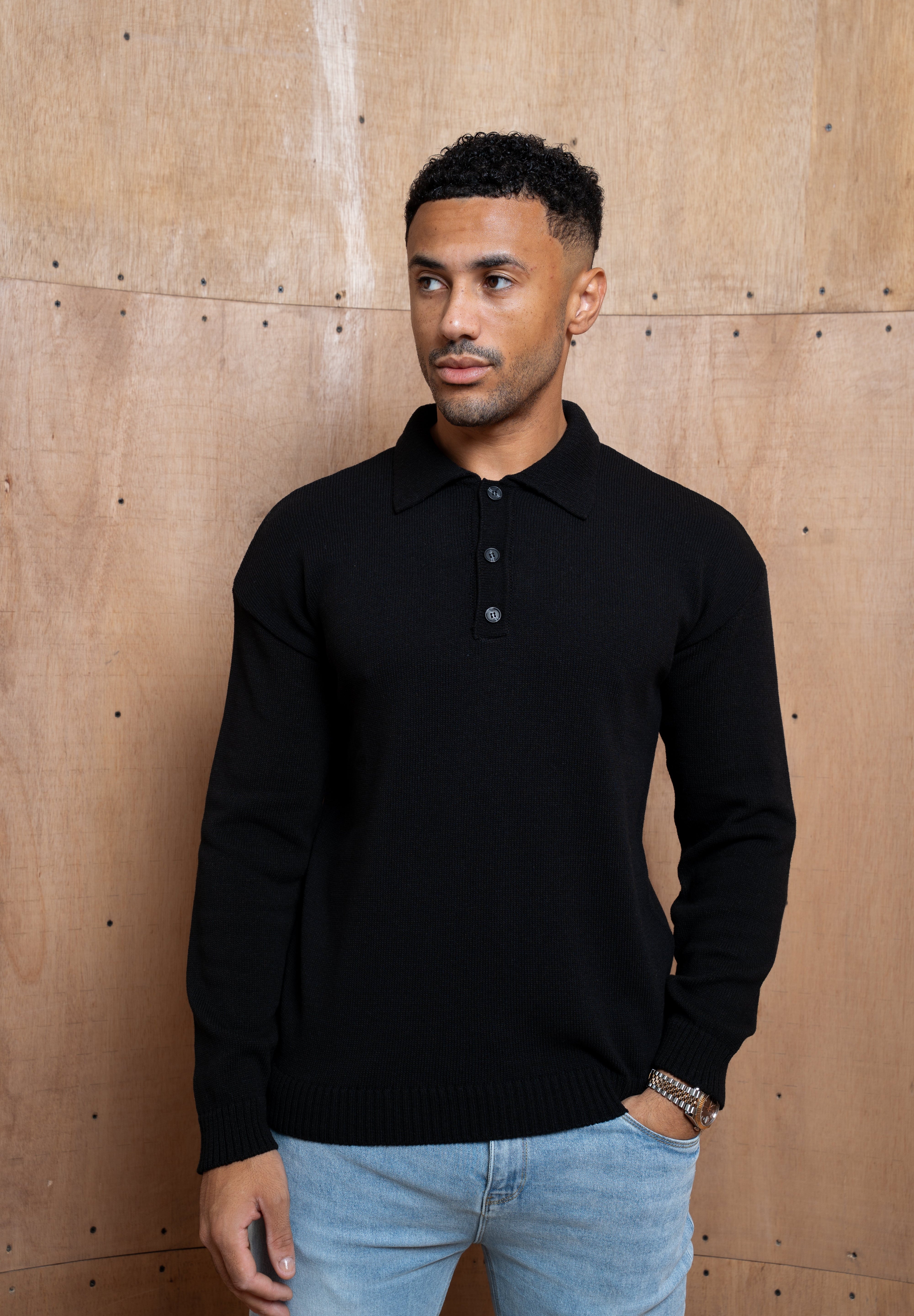 Capo Button LS Polo Shirt - Black