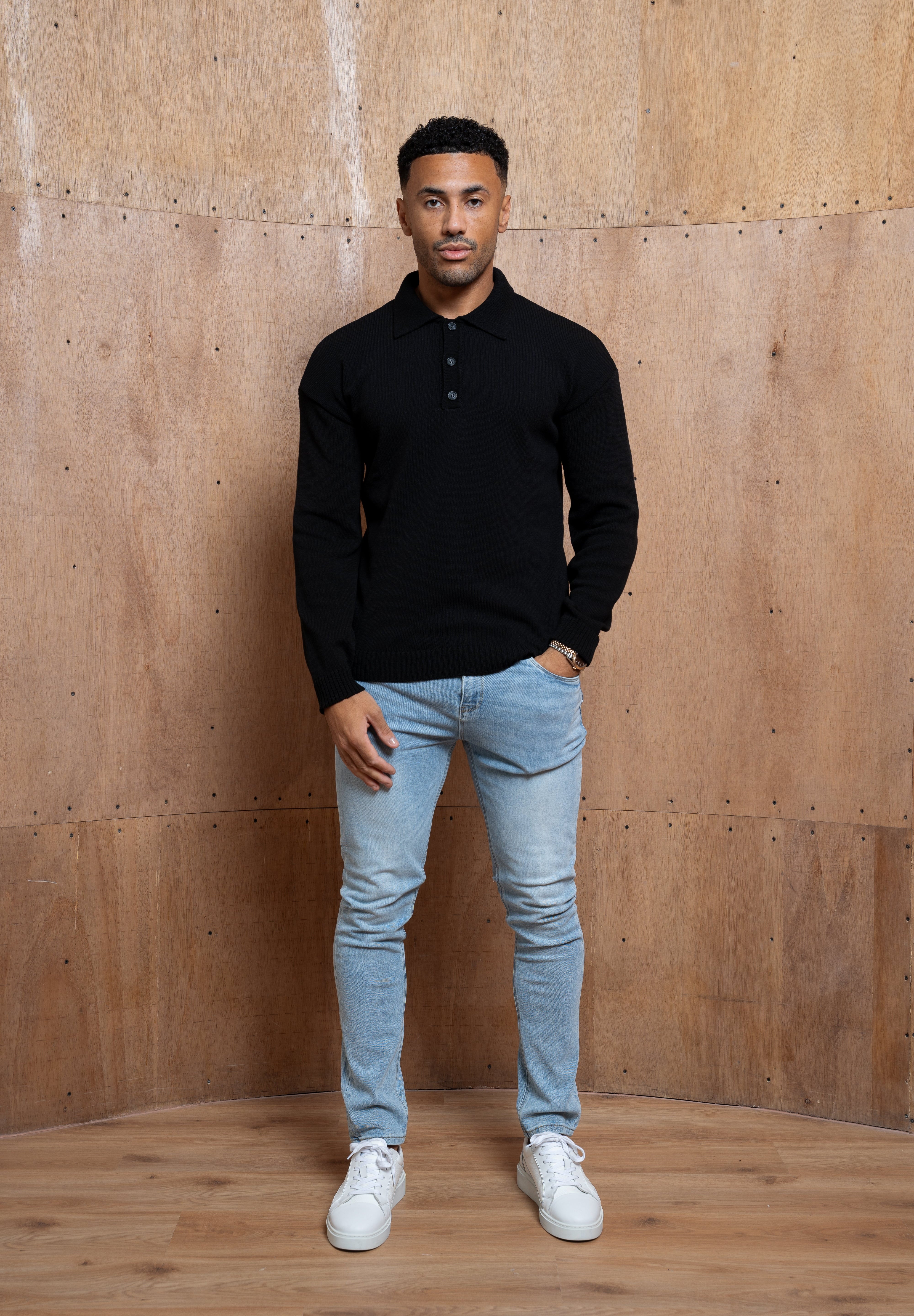 Capo Button LS Polo Shirt - Black