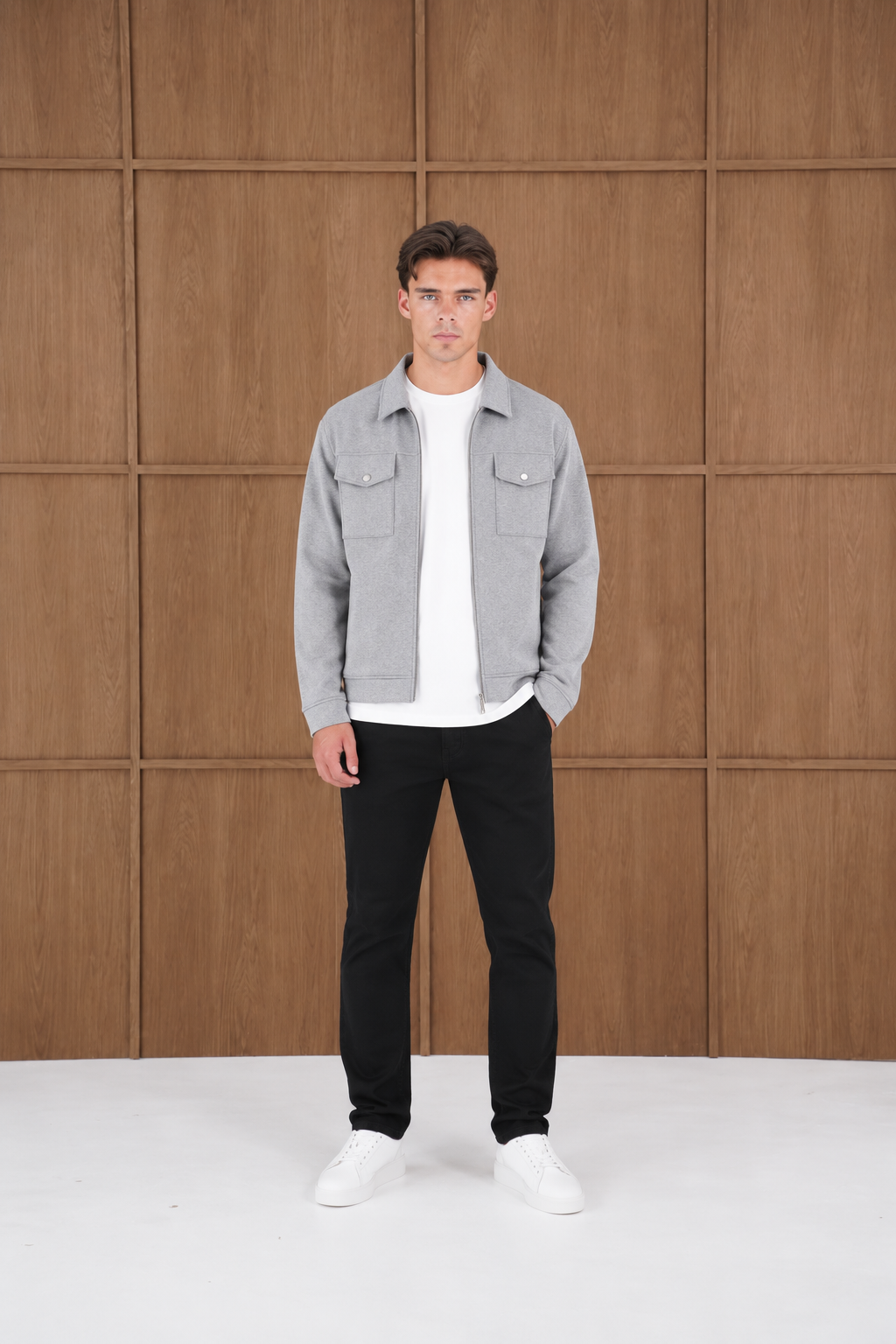 Capo Nick Zip Up Interlock Overshirt - Grey