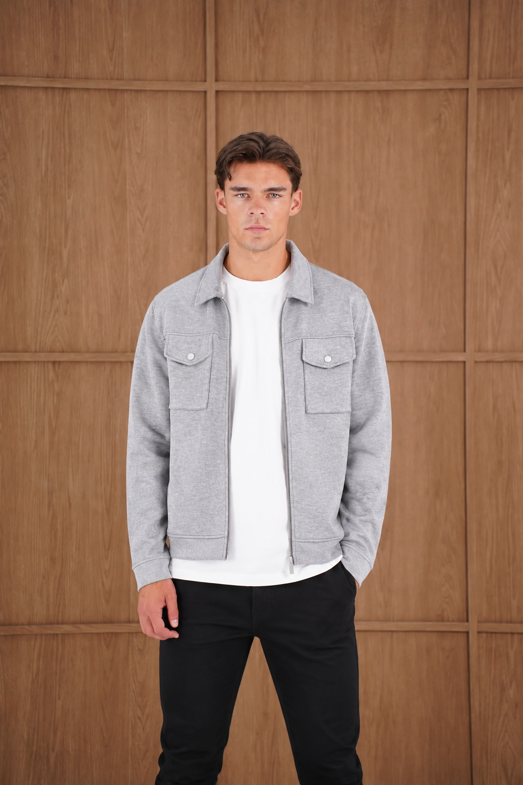 Capo Nick Zip Up Interlock Overshirt - Grey