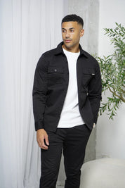 Capo Cotton Cargo Overshirt - Black