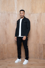 Capo Joe Pique Zip Up Overshirt - Black