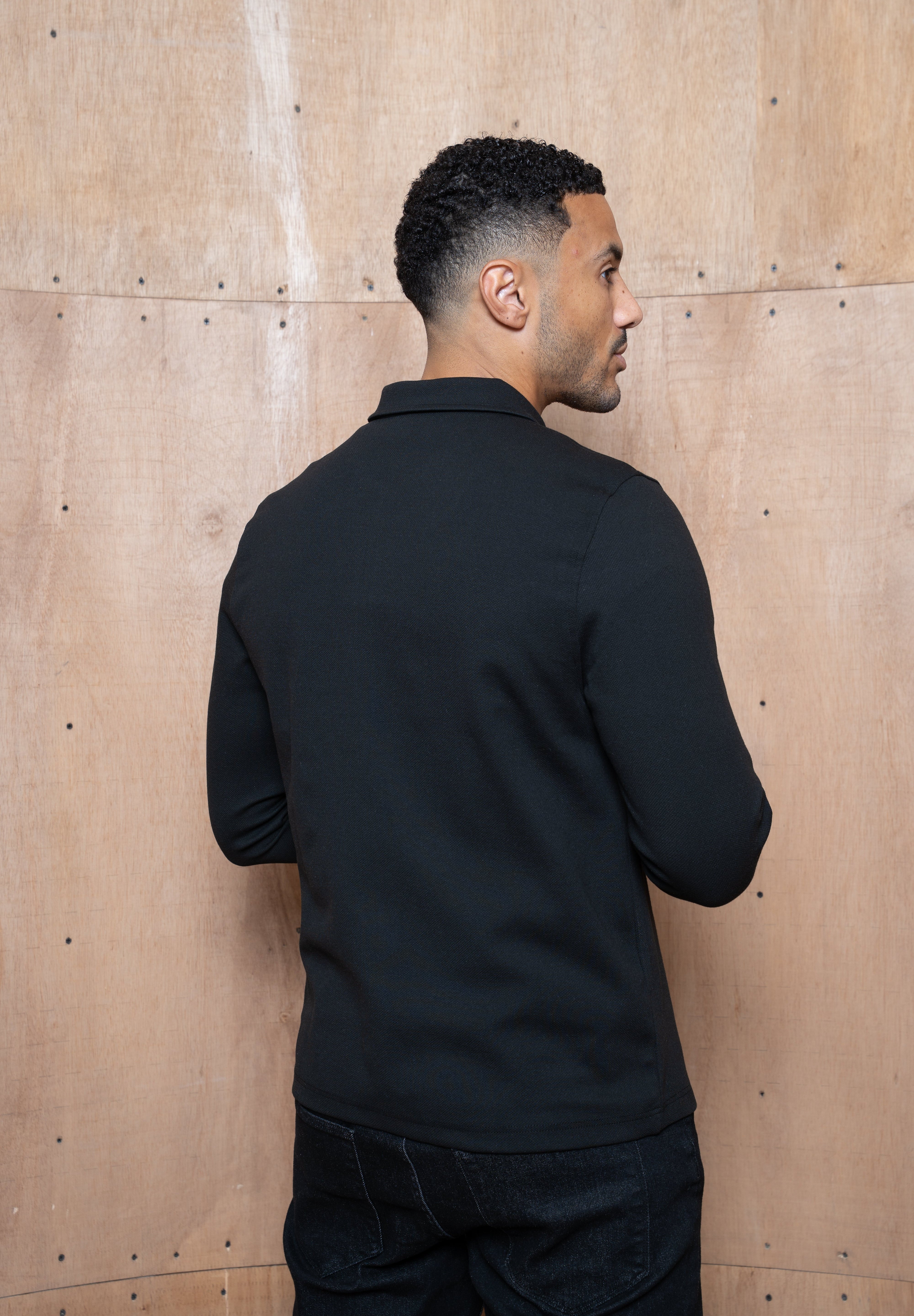 Capo Joe Pique Zip Up Overshirt - Black
