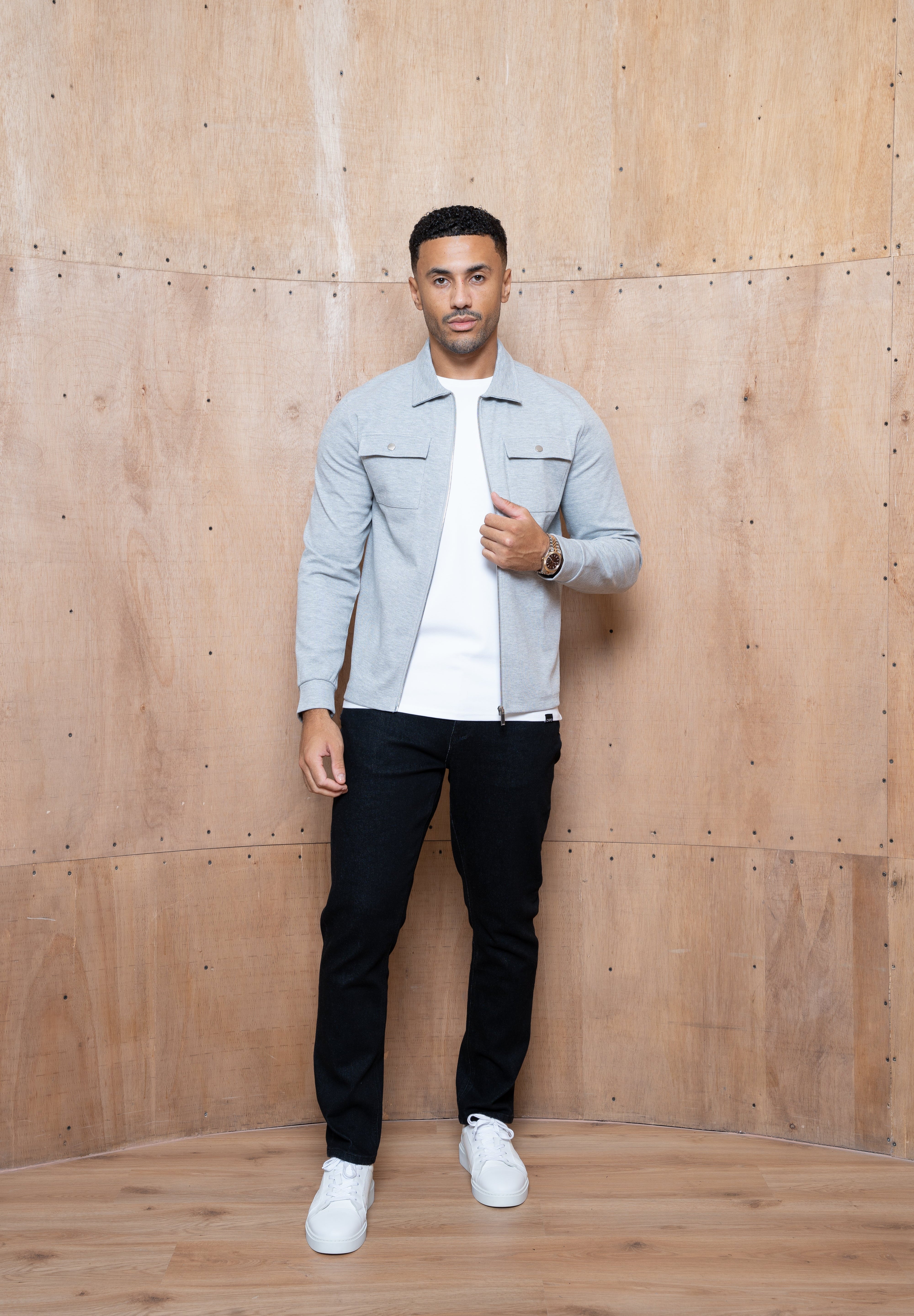 Capo Joe Pique Zip Up Overshirt - Grey